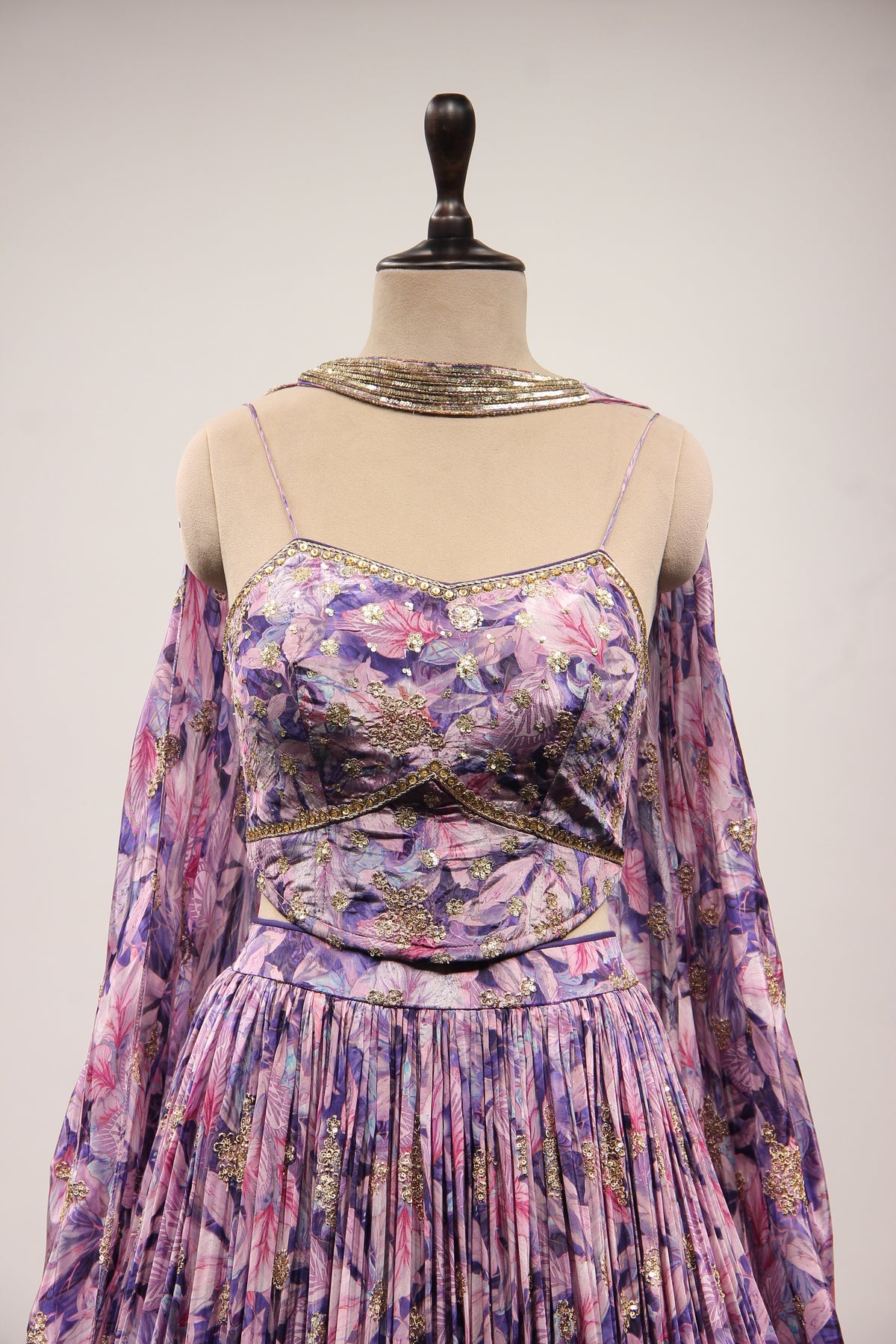 Purple Crepe Lehenga with Printed & Hand Embroidery Corset
