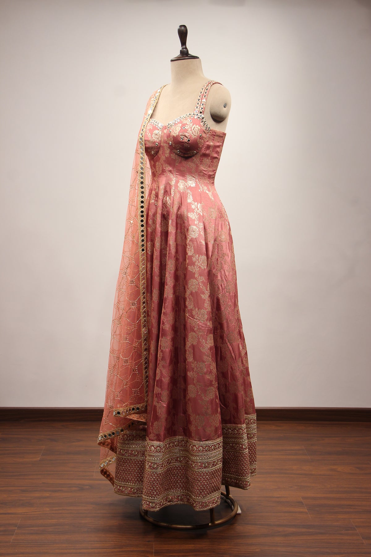 Banarasi Brocade Gown with Mirror & Zari Handwork Anarkali