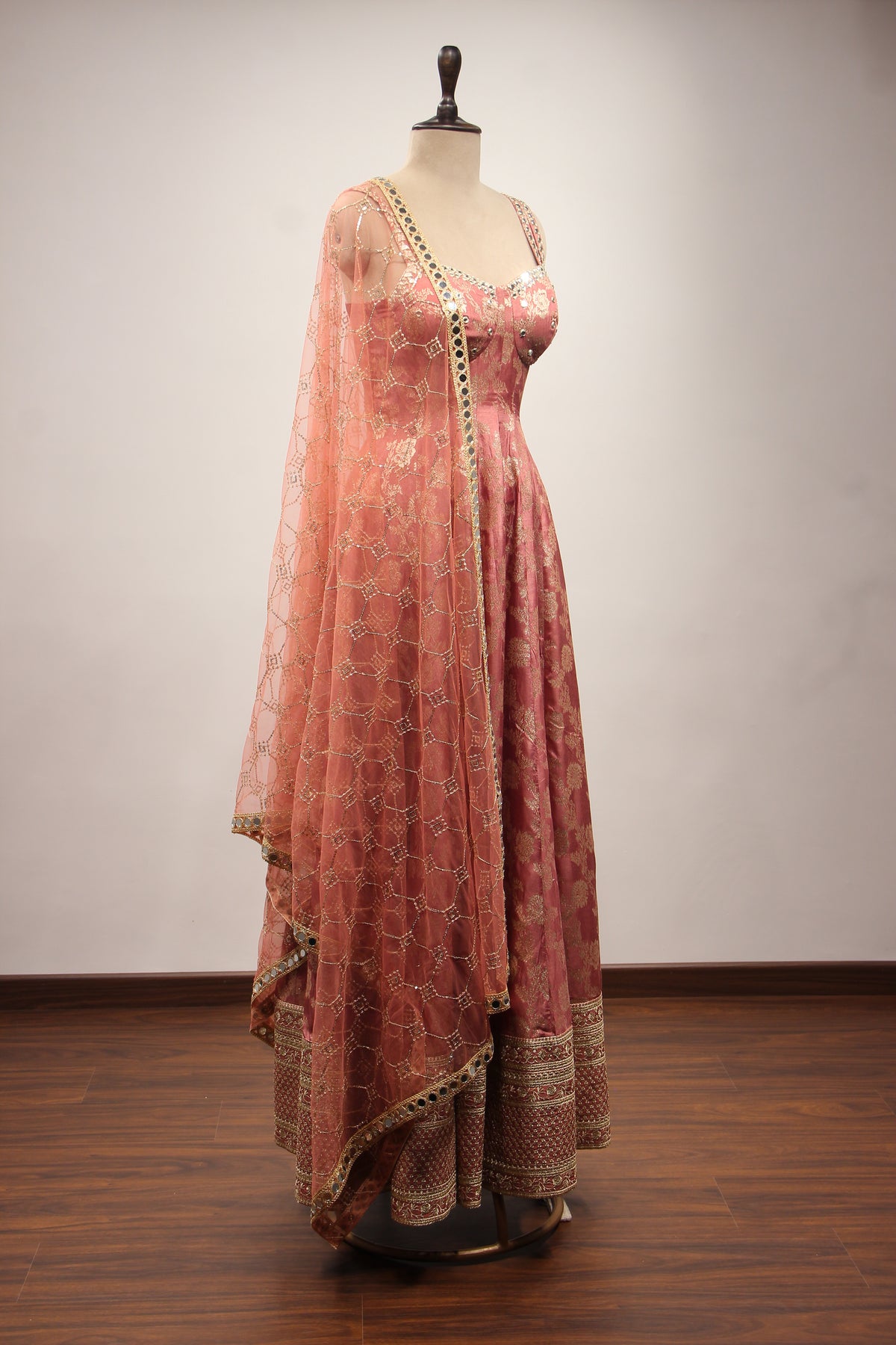 Banarasi Brocade Gown with Mirror & Zari Handwork Anarkali