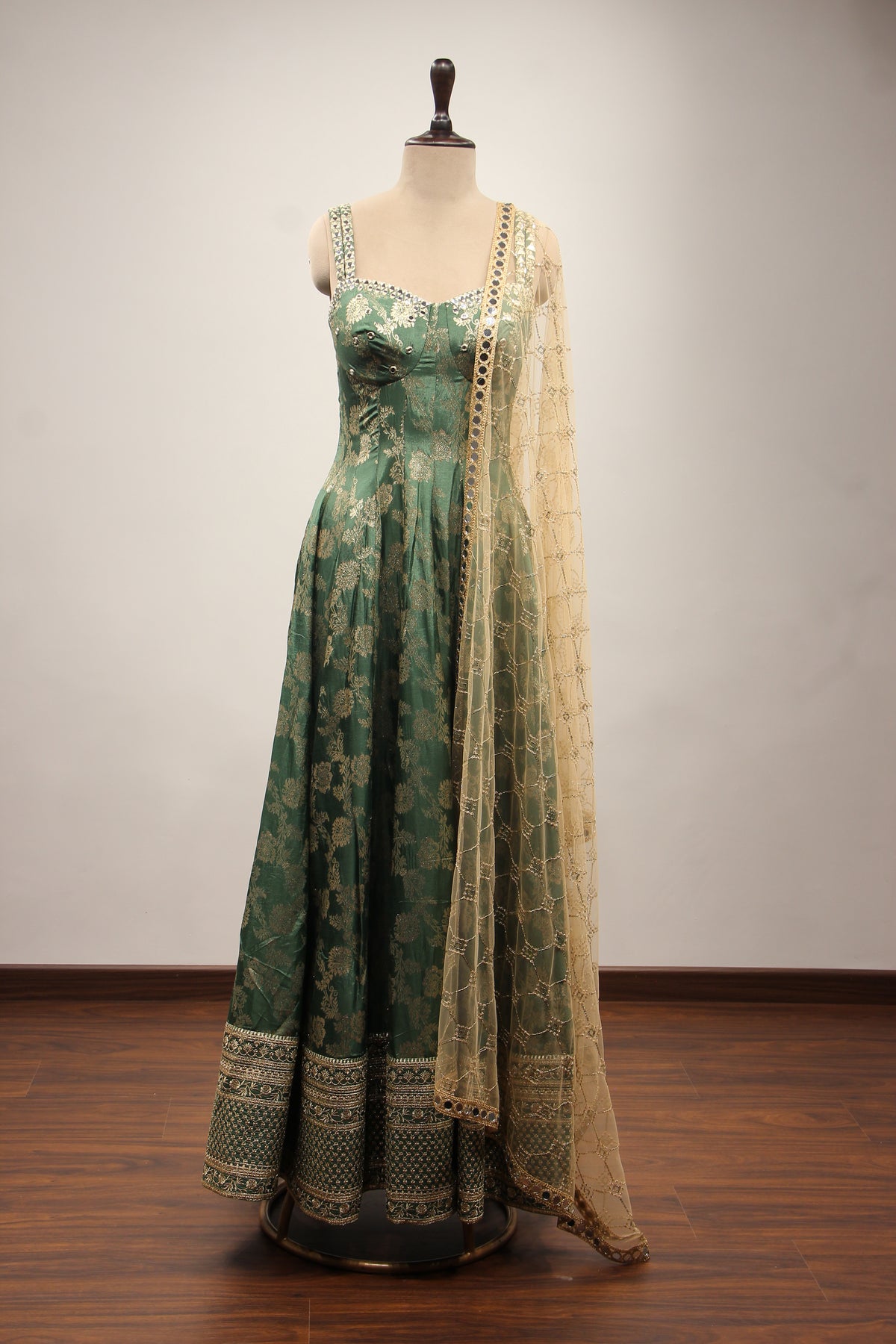 Banarasi Brocade Gown with Mirror & Zari Handwork Anarkali