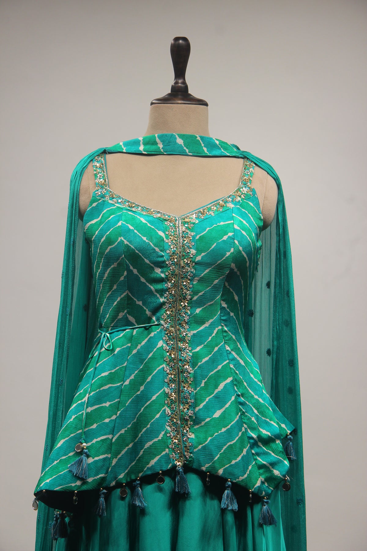 Crepe IndoWestern with Cut Dana & Sequin Handwork Peplum Ensemble