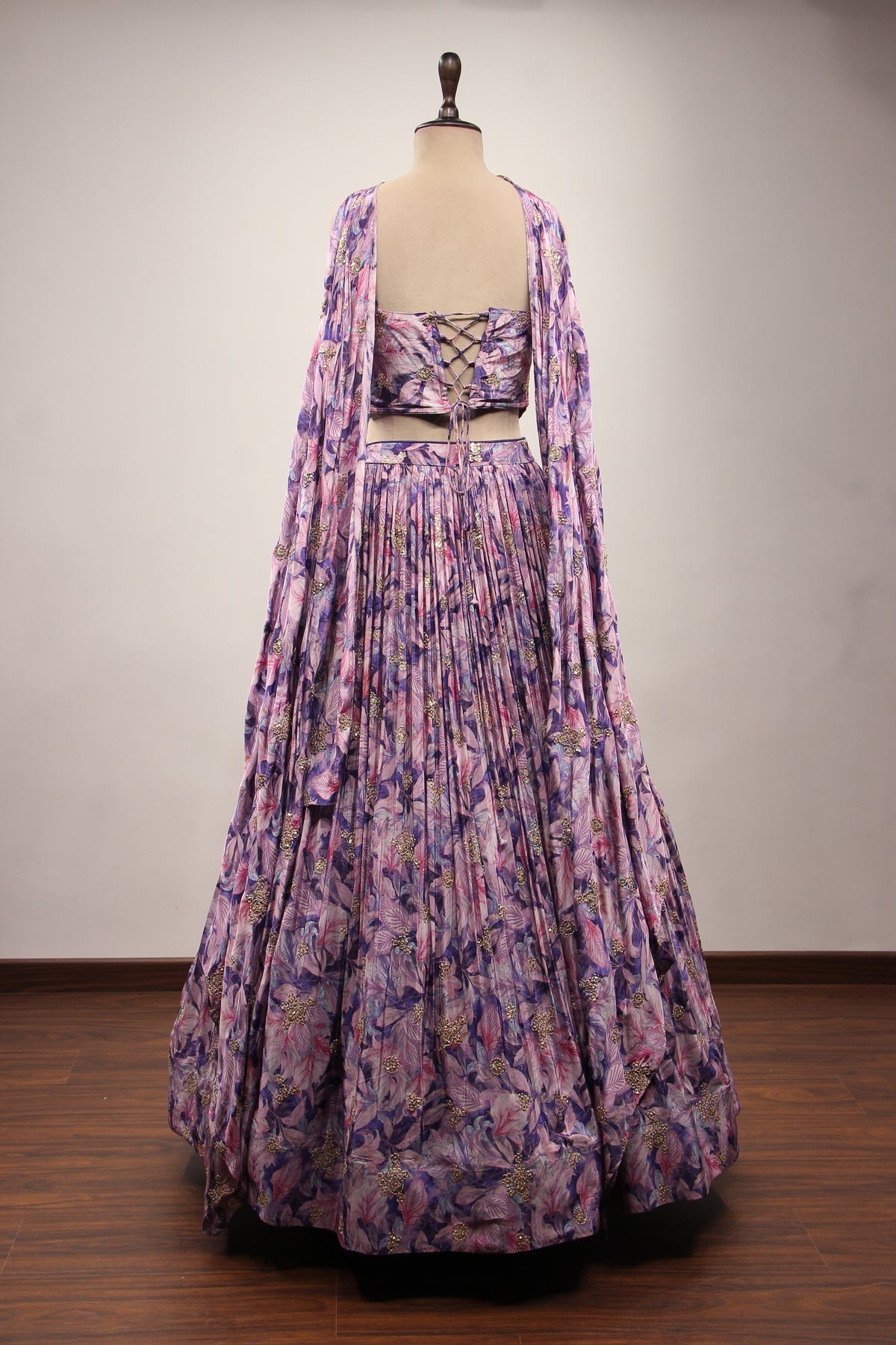 Purple Crepe Lehenga with Printed & Hand Embroidery Corset