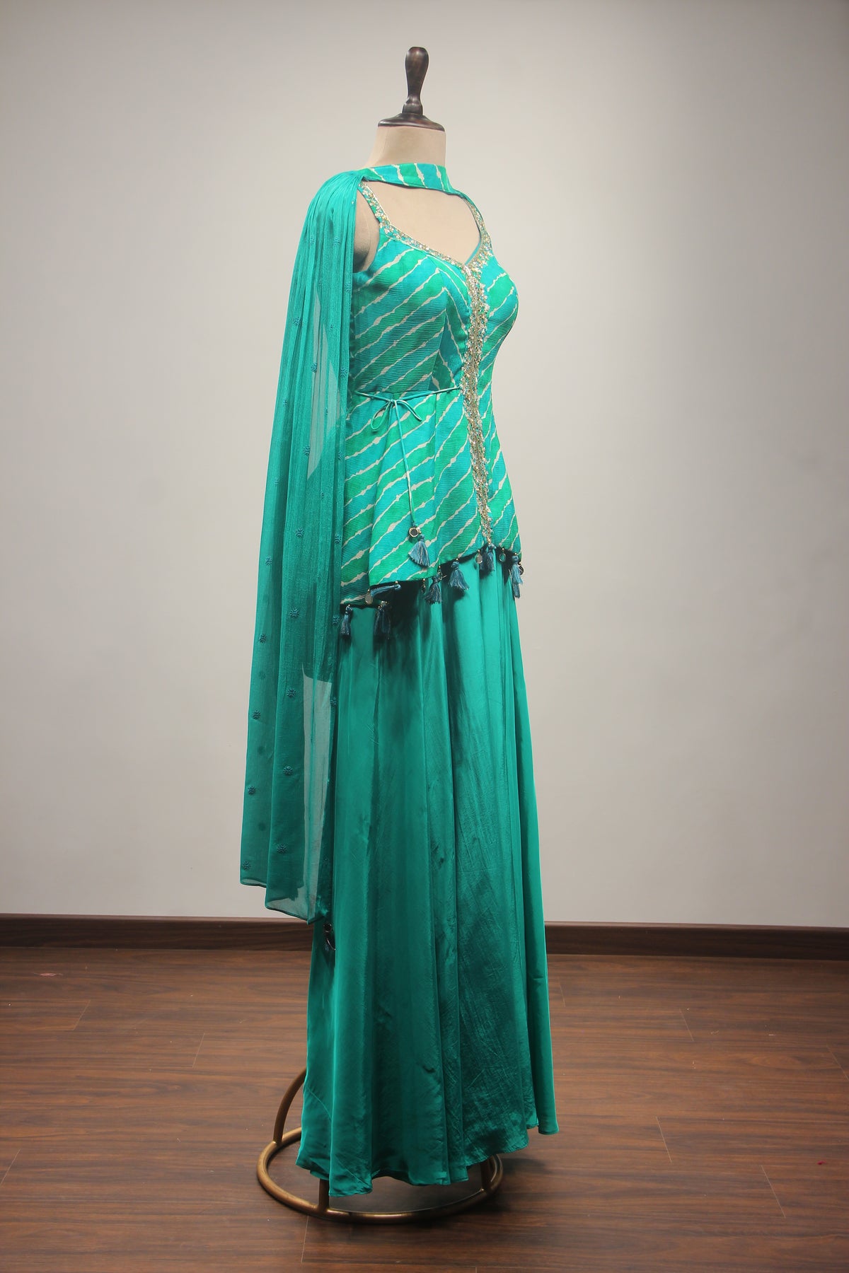 Crepe IndoWestern with Cut Dana & Sequin Handwork Peplum Ensemble