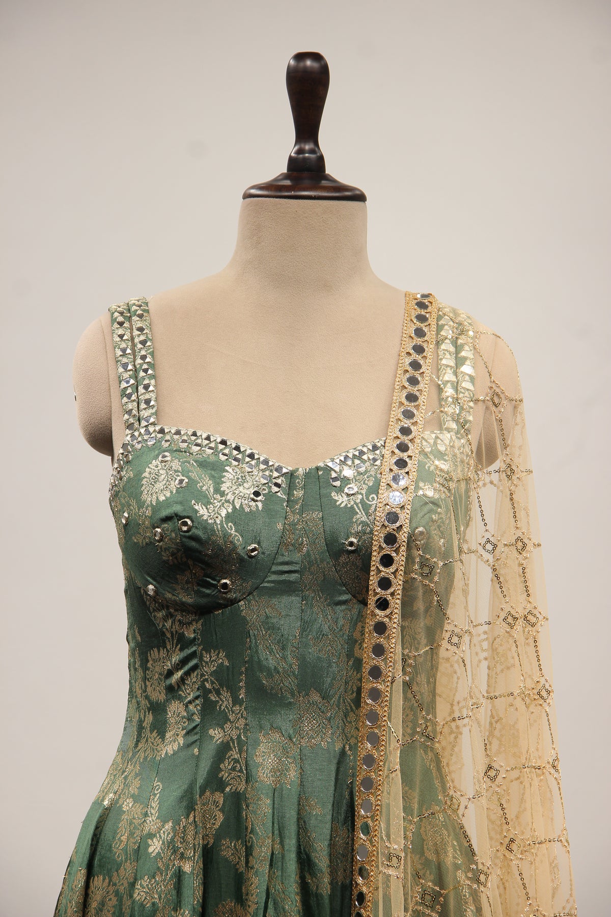 Banarasi Brocade Gown with Mirror & Zari Handwork Anarkali