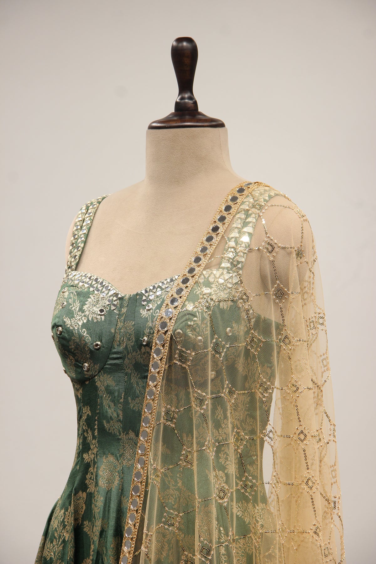Banarasi Brocade Gown with Mirror & Zari Handwork Anarkali