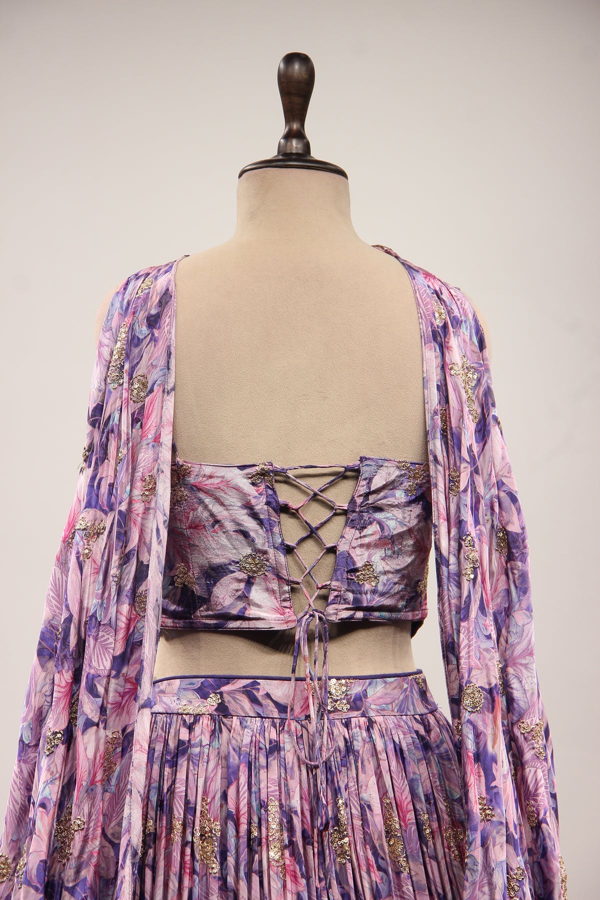 Purple Crepe Lehenga with Printed & Hand Embroidery Corset