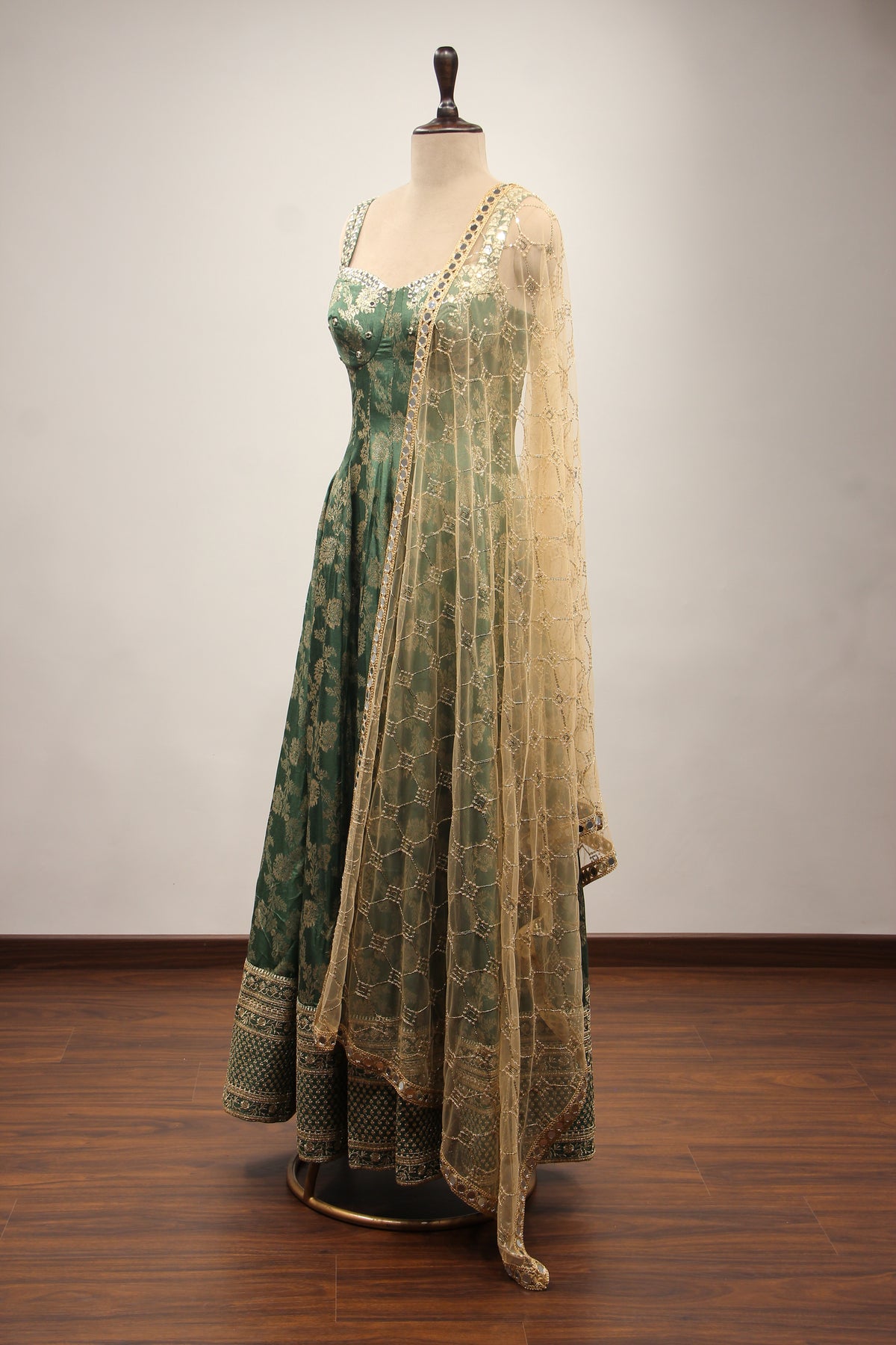 Banarasi Brocade Gown with Mirror & Zari Handwork Anarkali