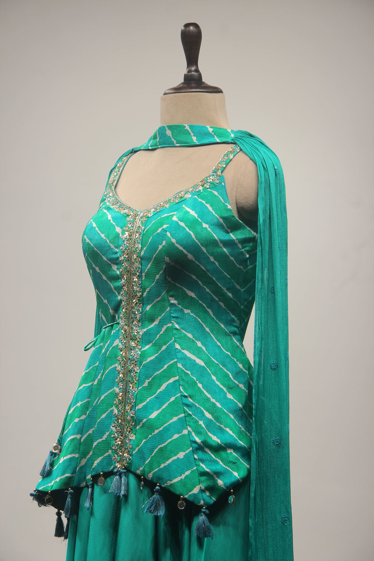 Crepe IndoWestern with Cut Dana & Sequin Handwork Peplum Ensemble