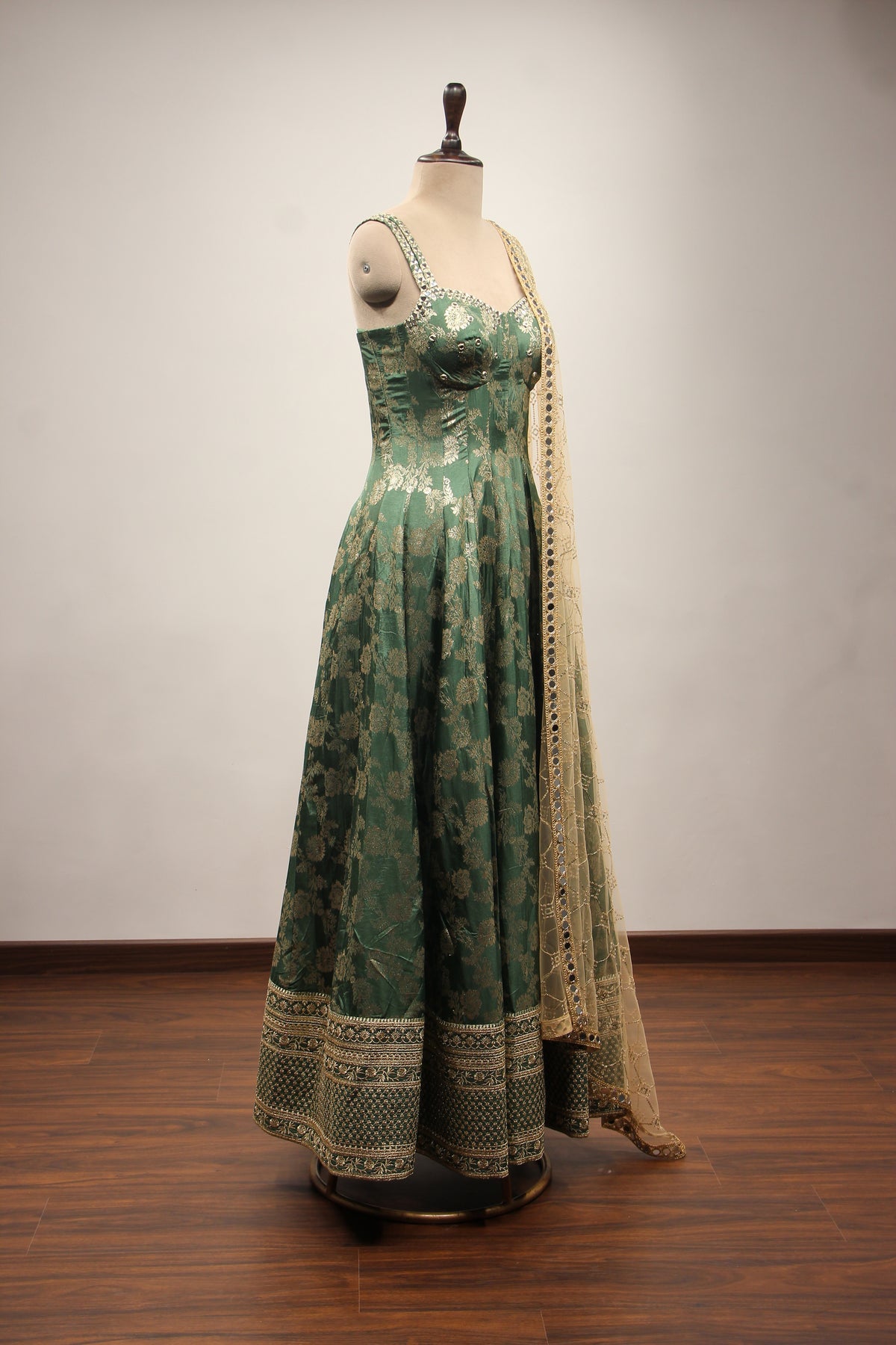 Banarasi Brocade Gown with Mirror & Zari Handwork Anarkali
