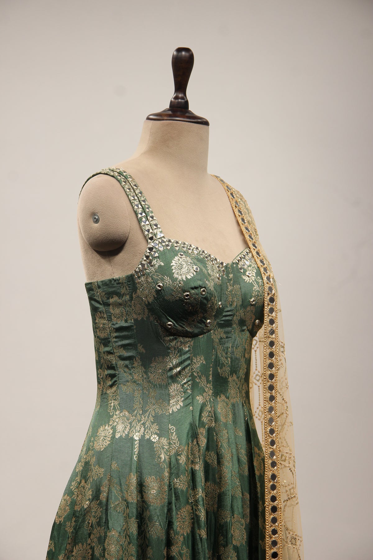 Banarasi Brocade Gown with Mirror & Zari Handwork Anarkali