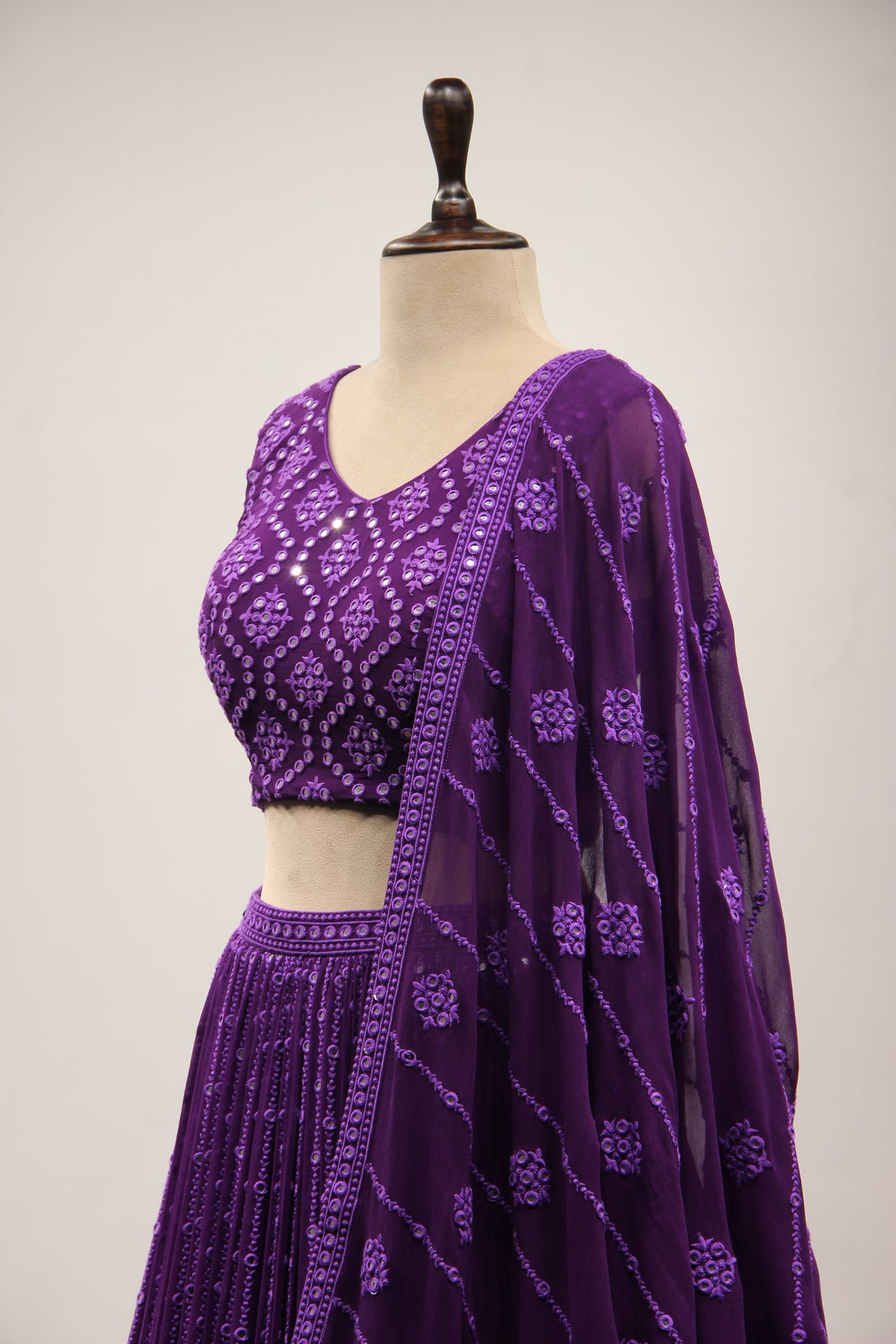 Purple Lucknavi Lehenga with Mirror & Resham Handwork Crop Top