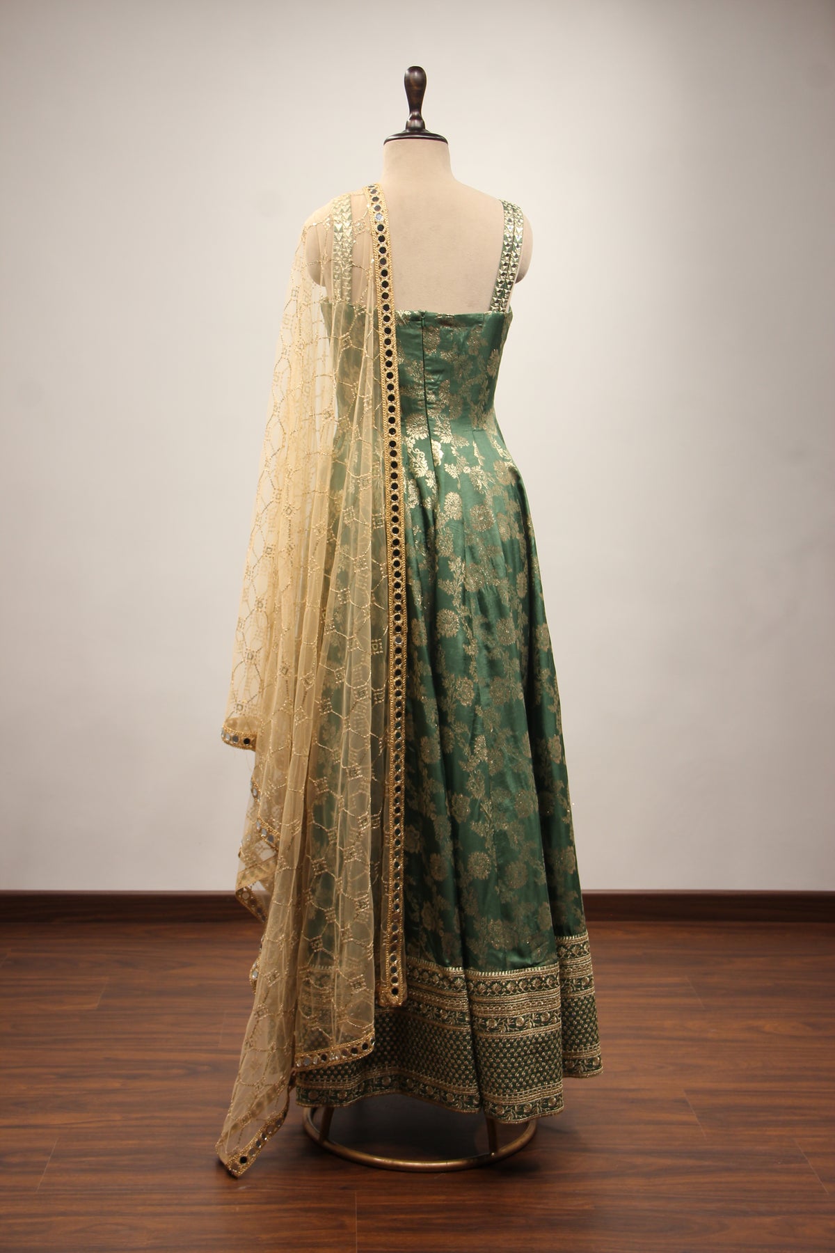 Banarasi Brocade Gown with Mirror & Zari Handwork Anarkali