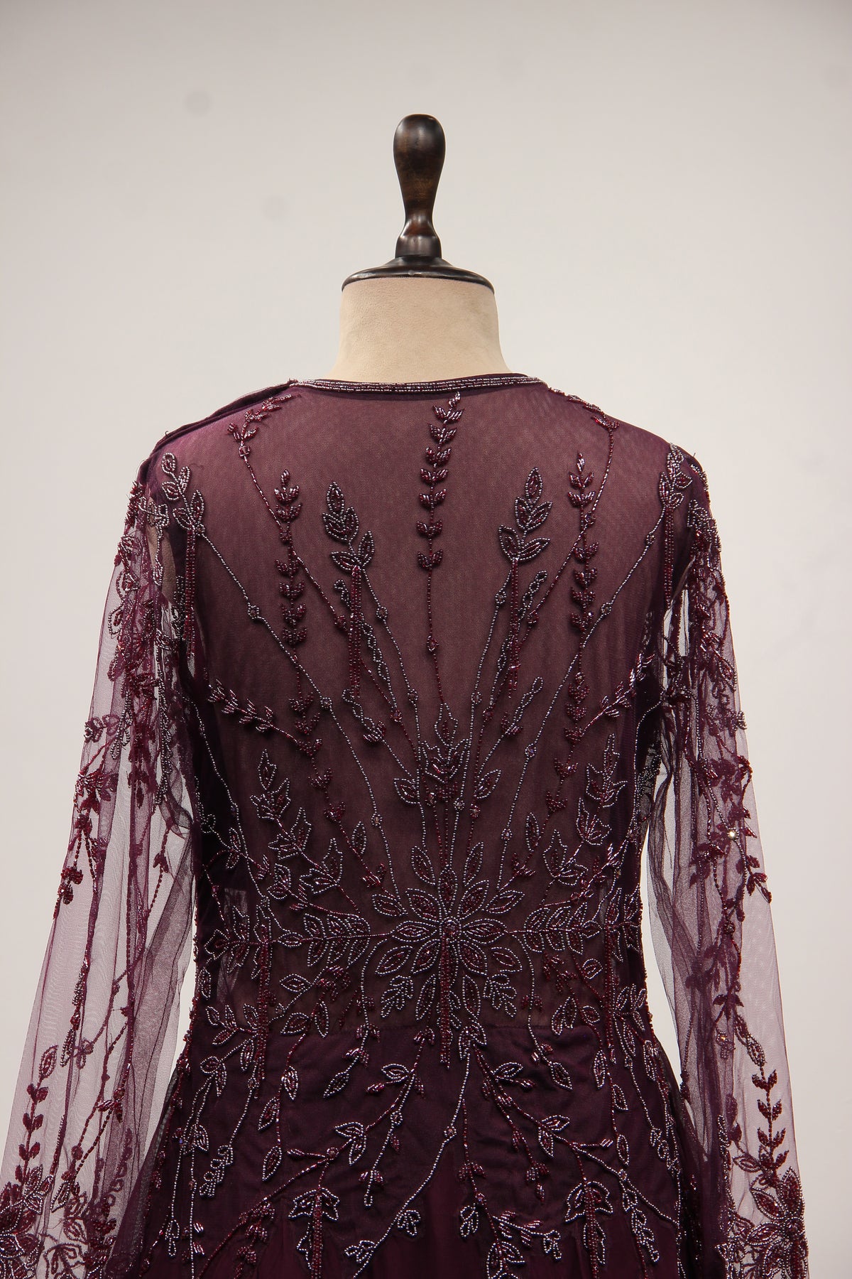 Wine Georgette Floor Length Gown with Cut Dana & Bead Handwork – back close-up