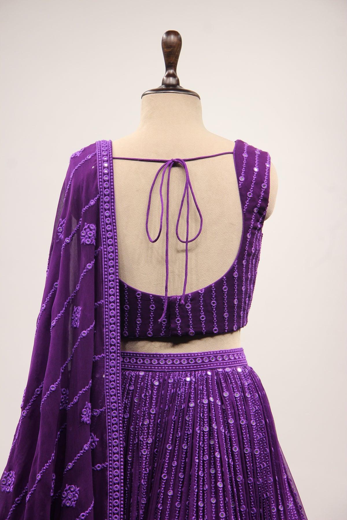 Purple Lucknavi Lehenga with Mirror & Resham Handwork Crop Top