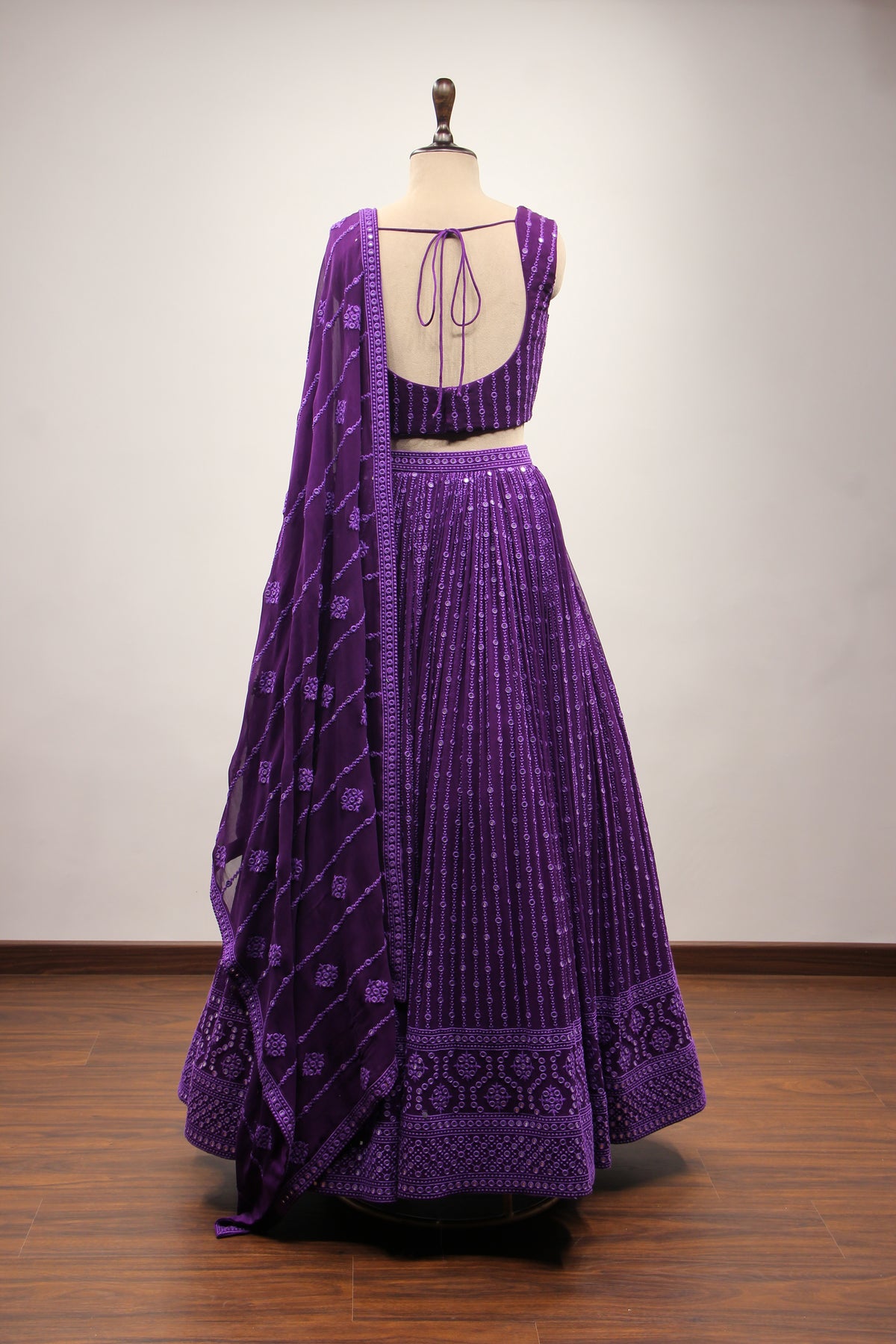 Purple Lucknavi Lehenga with Mirror & Resham Handwork Crop Top