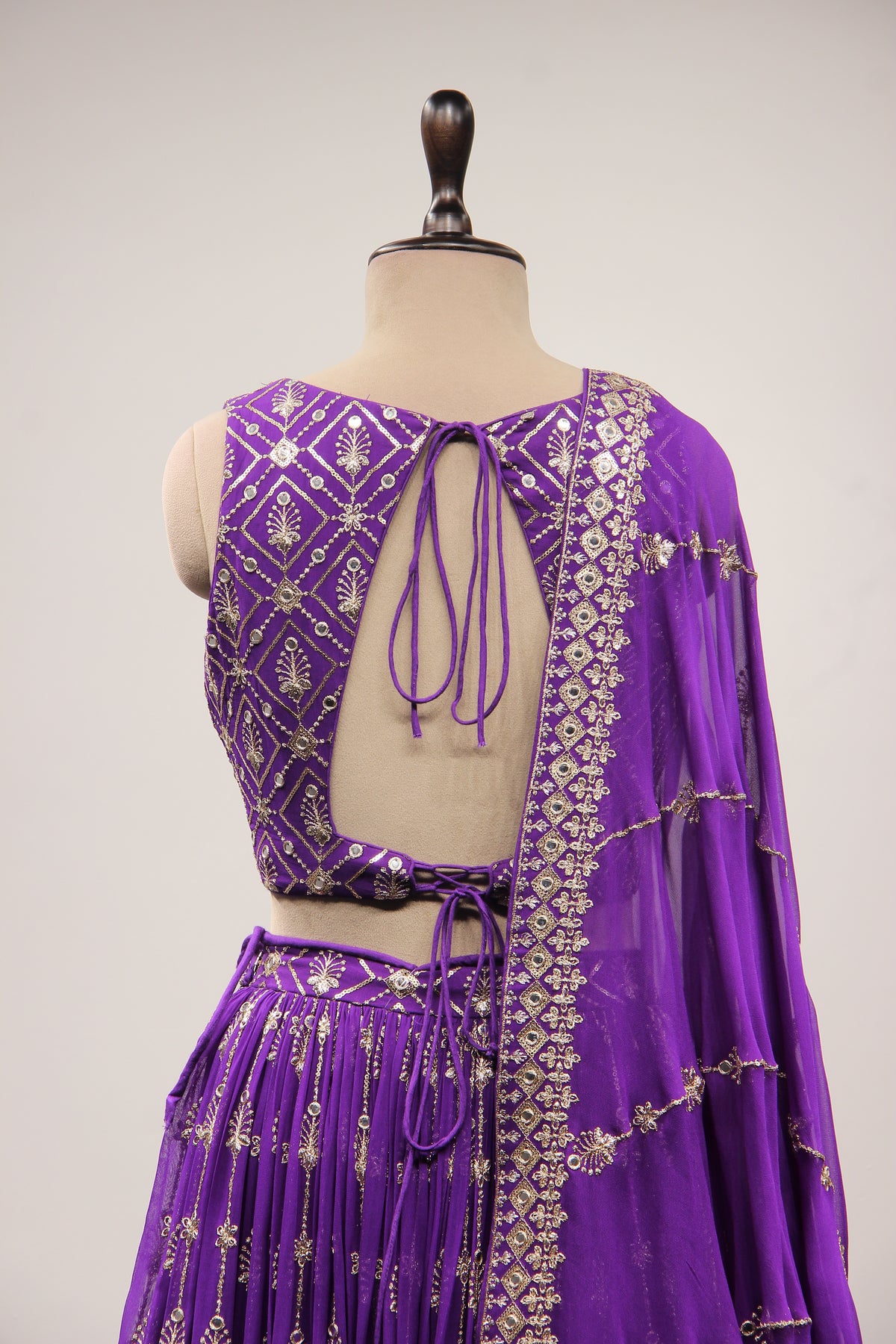 Purple Georgette Lehenga with Mirror & Sequin Handwork Crop Top