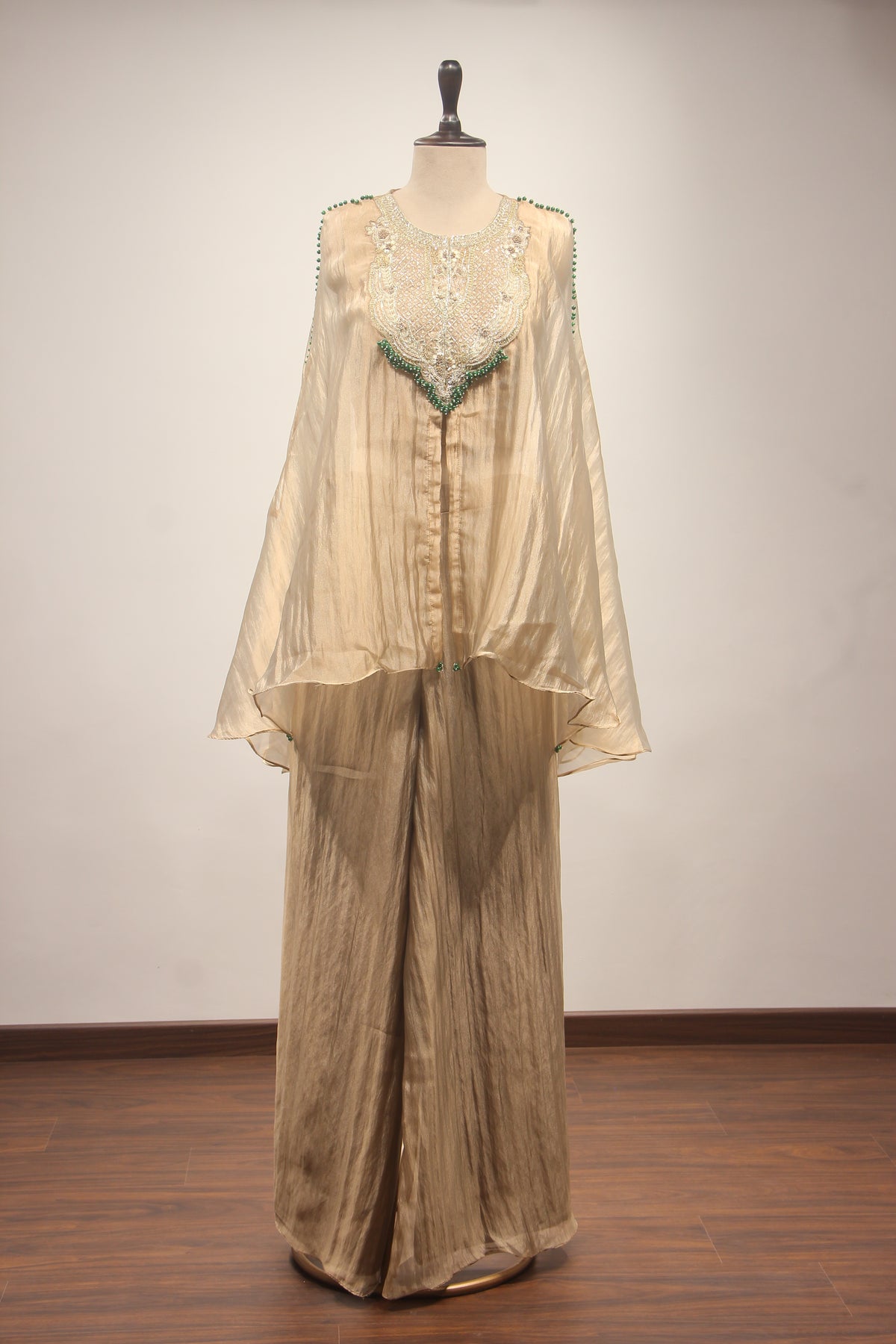 Gold Tissue Indo Western Kaftan with Cut Dana & Zardozi Handwork
