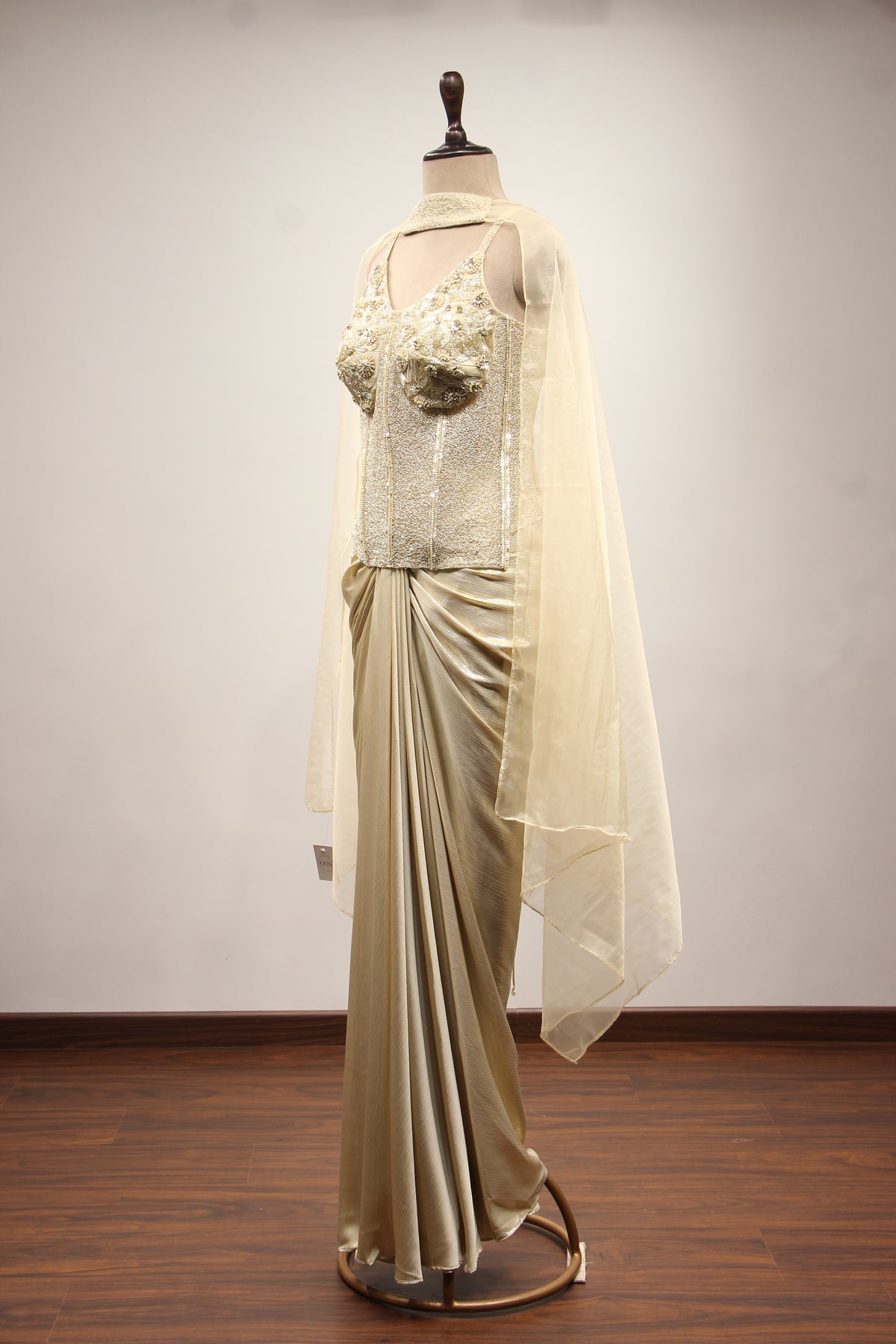 Gold Imported Net Corset Indo Western, Cut Dana & Gota Patti Handwork – side view