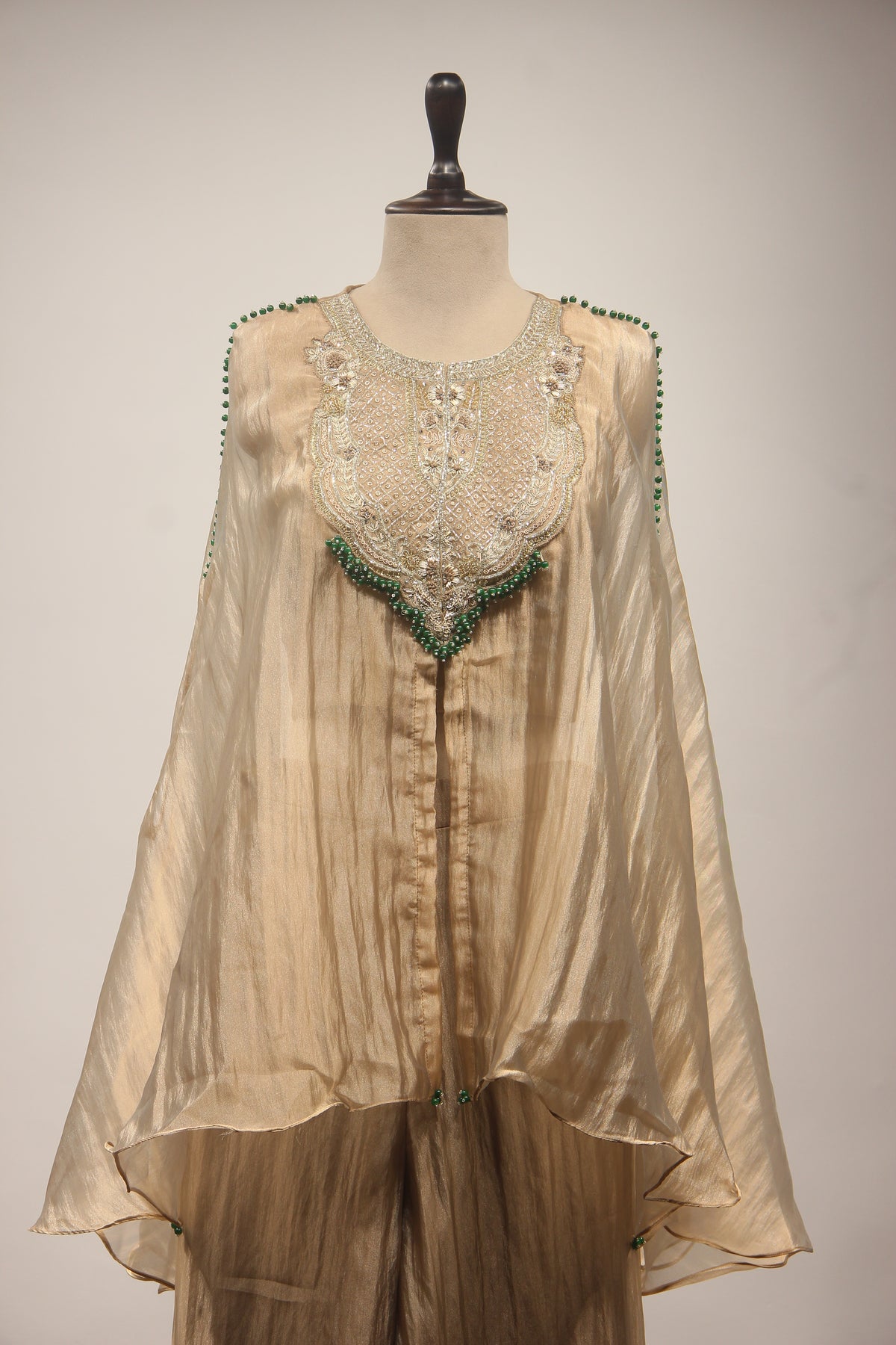 Gold Tissue Indo Western Kaftan with Cut Dana & Zardozi Handwork
