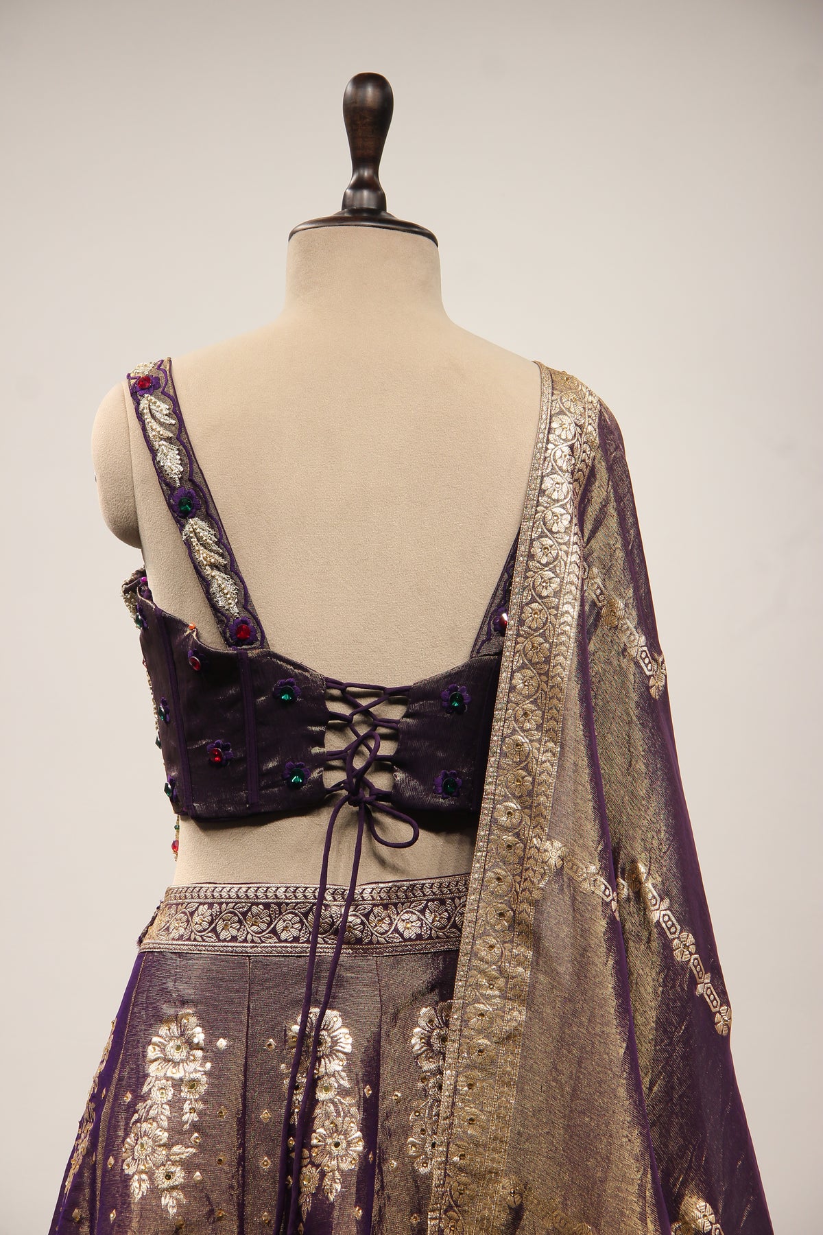 Tissue Lehenga with Stone & Zari Handwork Corset Blouse