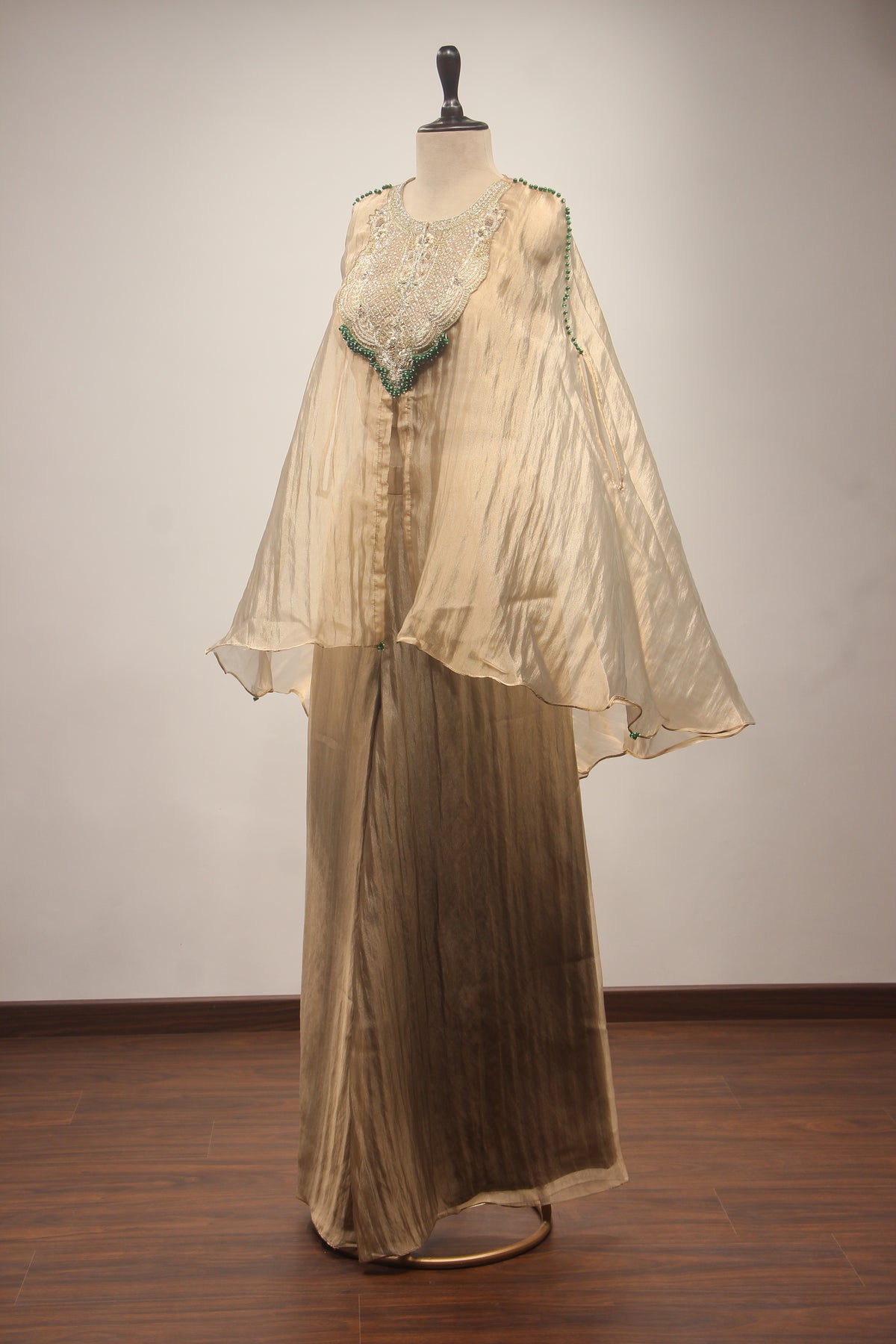 Gold Tissue Indo Western Kaftan with Cut Dana & Zardozi Handwork