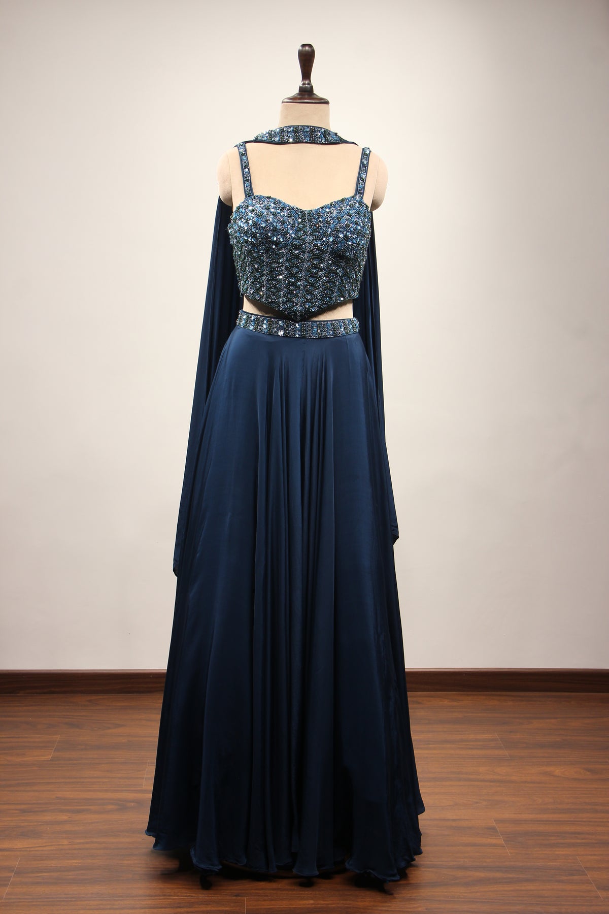 Blue Orgenza Lehenga with Sequin & Cut Dana Handwork Corset