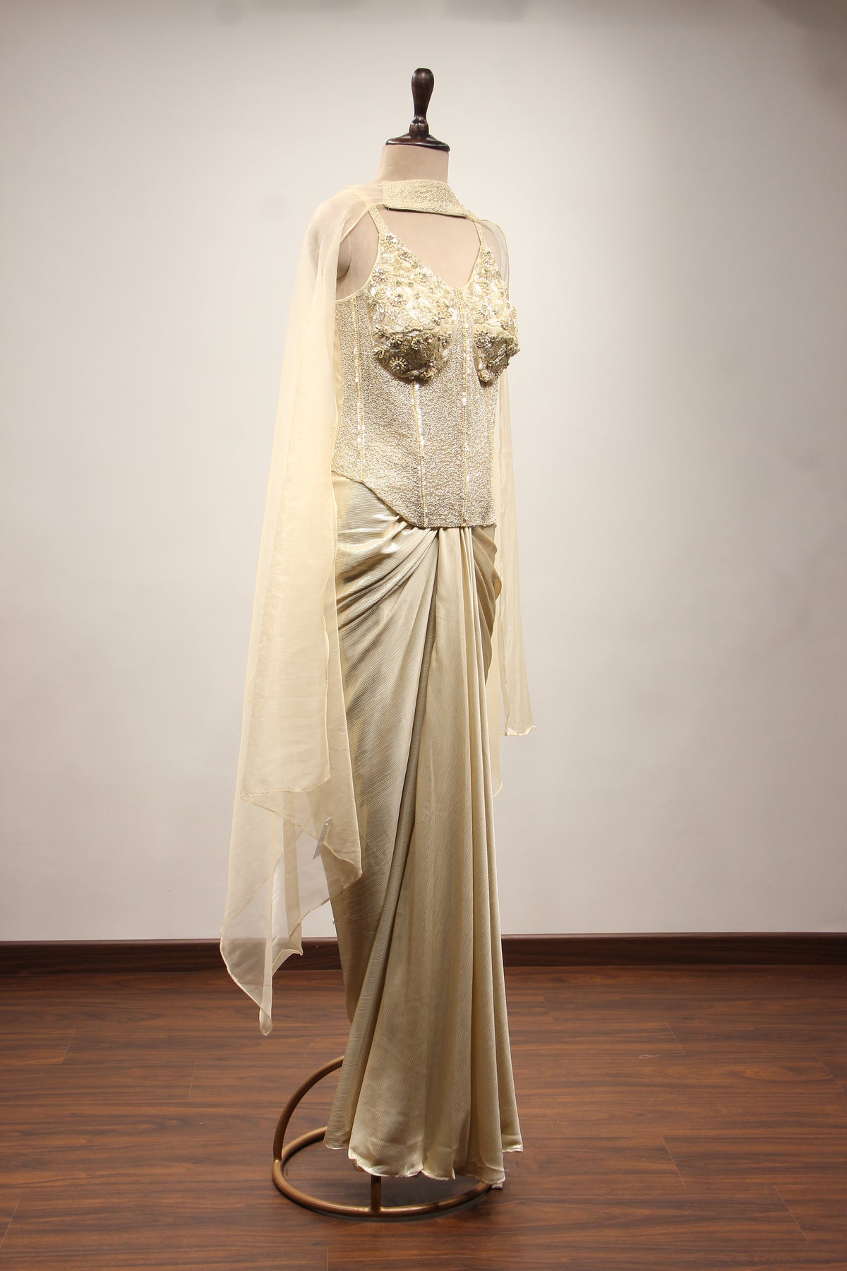 Gold Imported Net Corset Indo Western, Cut Dana & Gota Patti Handwork – other side view