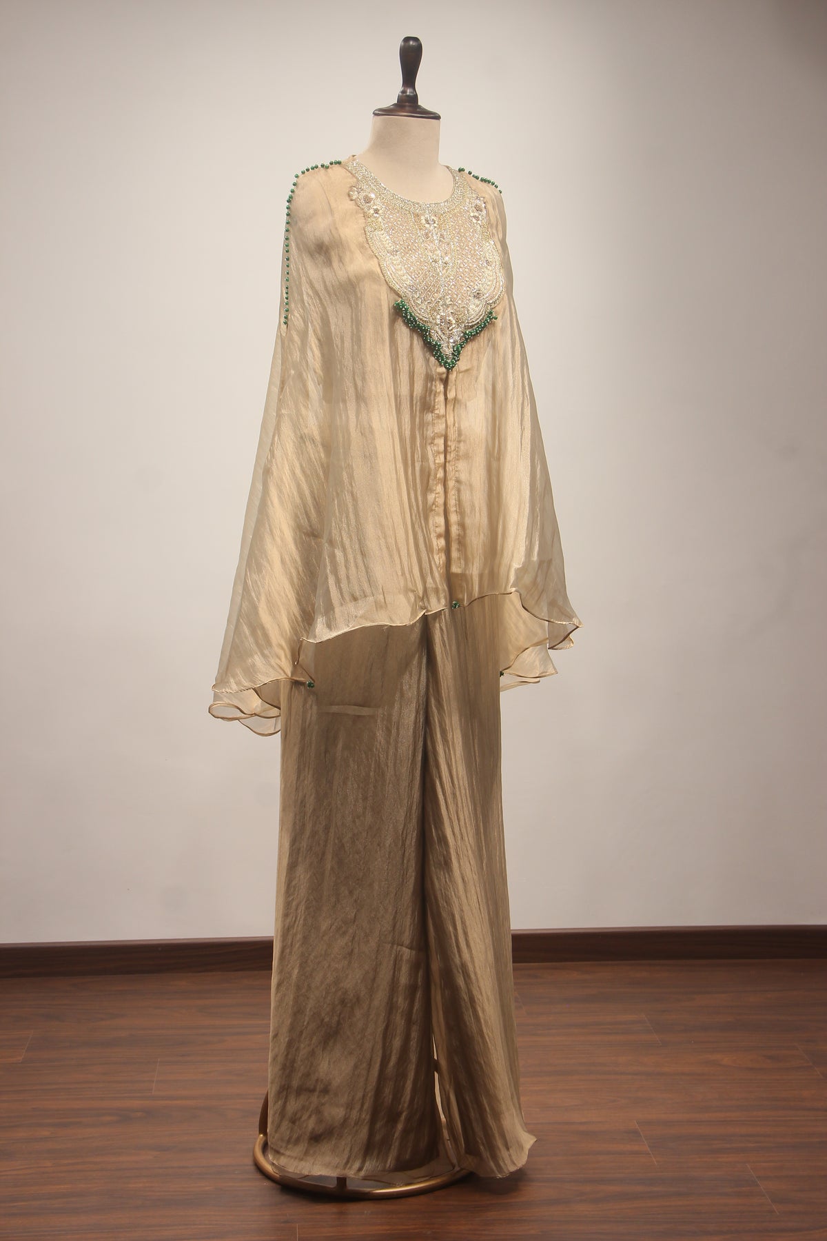 Gold Tissue Indo Western Kaftan with Cut Dana & Zardozi Handwork