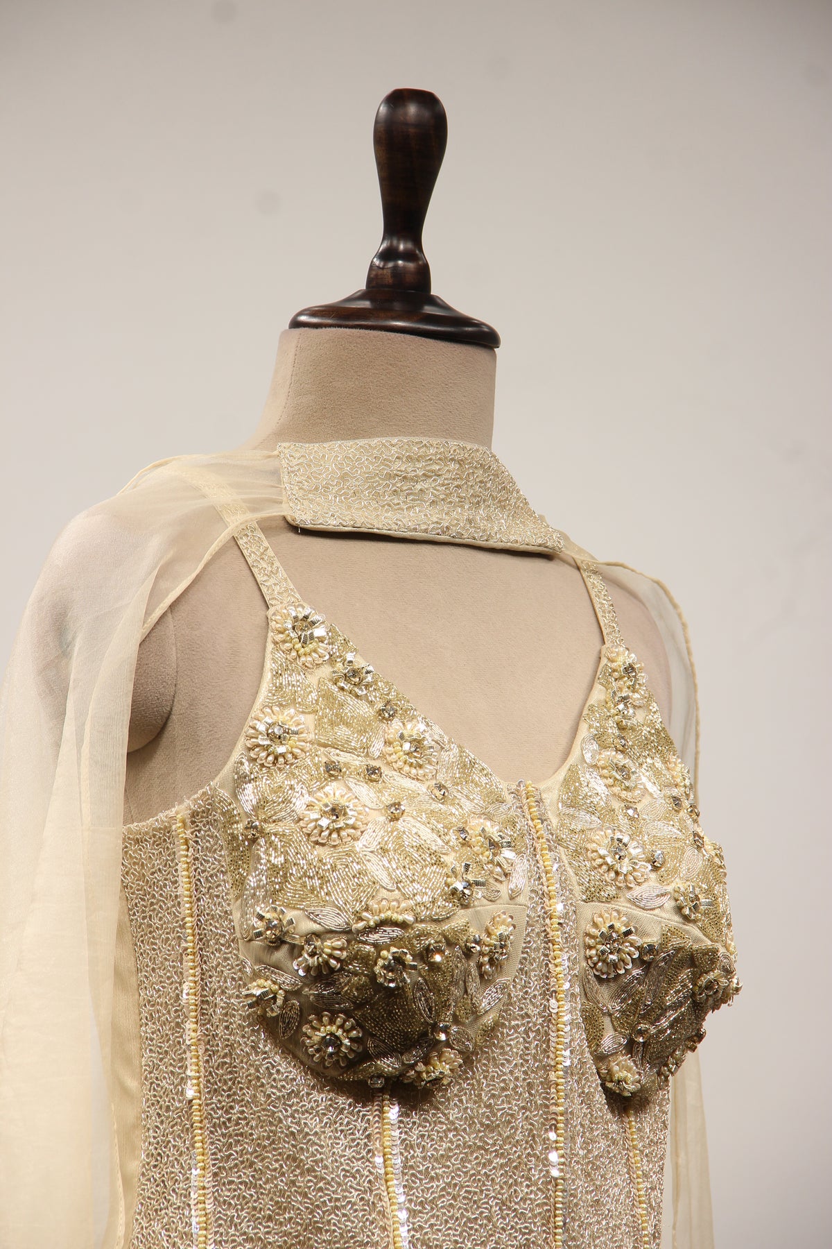 Gold Imported Net Corset Indo Western, Cut Dana & Gota Patti Handwork – other side close-up