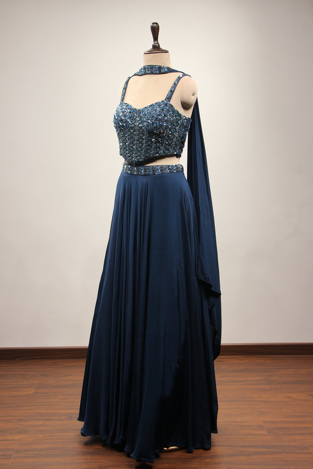 Blue Orgenza Lehenga with Sequin & Cut Dana Handwork Corset