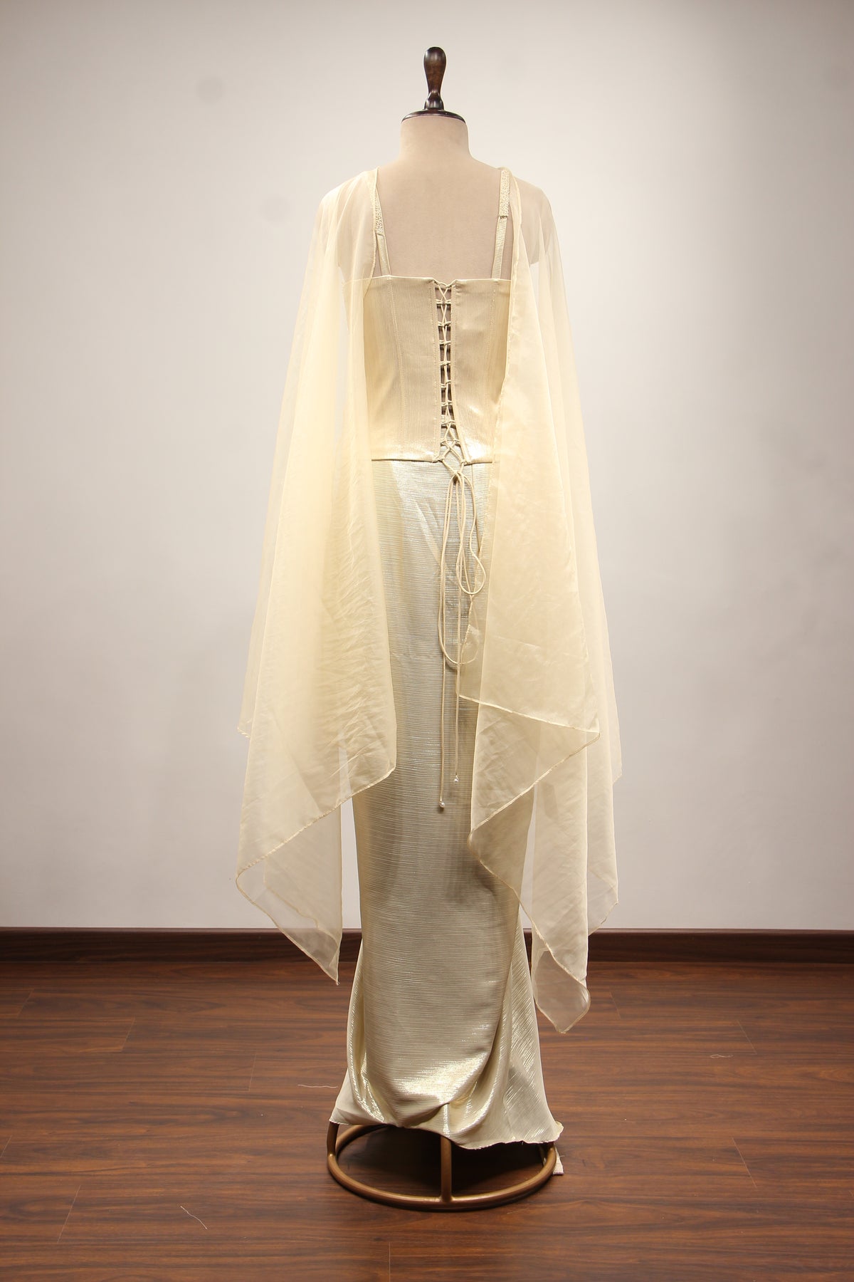 Gold Imported Net Corset Indo Western, Cut Dana & Gota Patti Handwork – back view