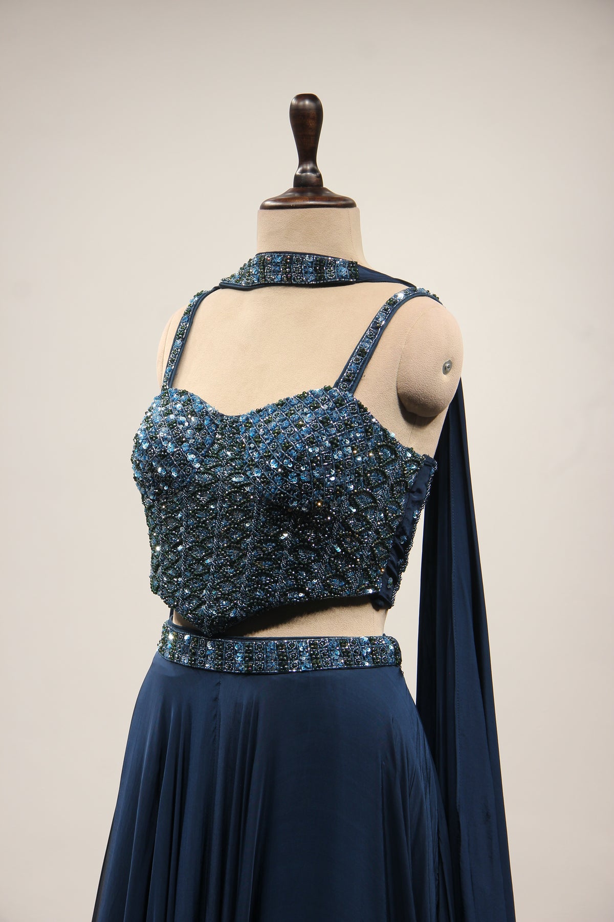 Blue Orgenza Lehenga with Sequin & Cut Dana Handwork Corset