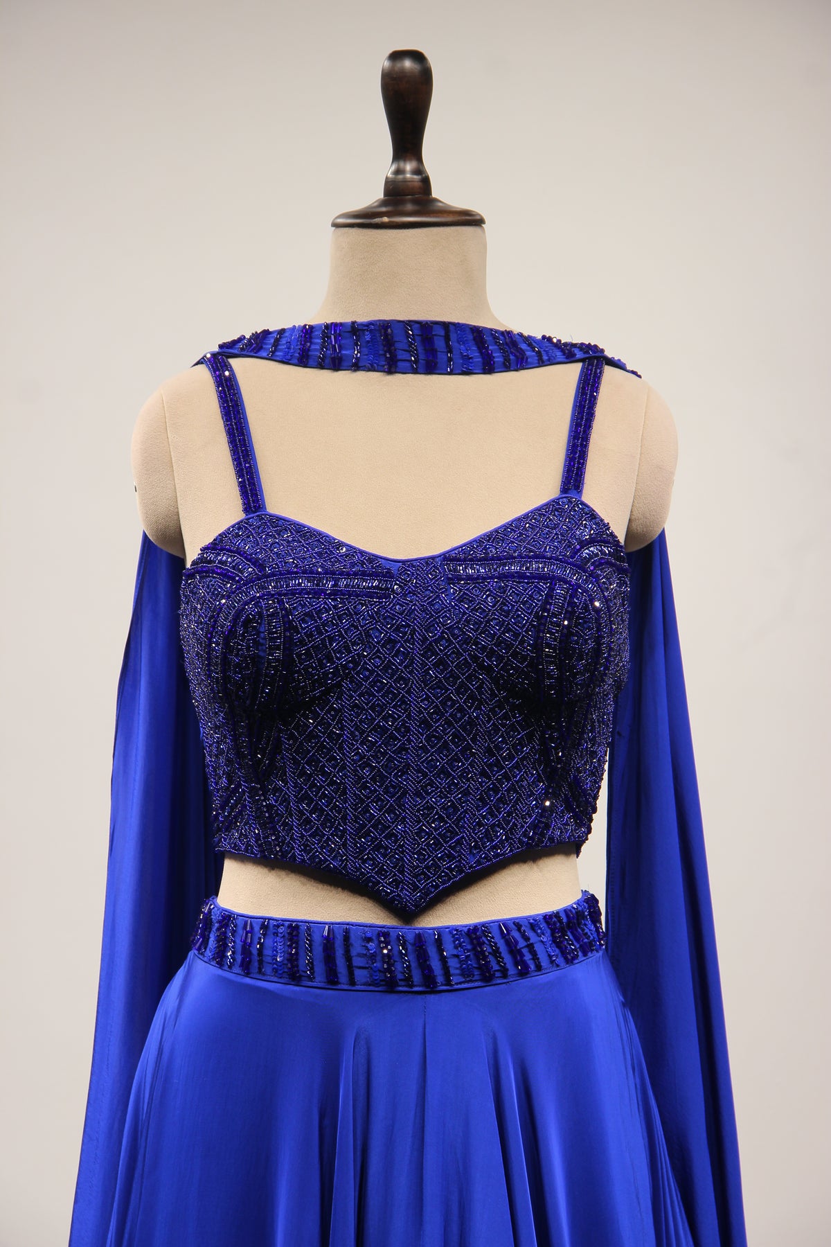 Blue Crepe Lehenga with Cut Dana & Sequin Handwork Corset