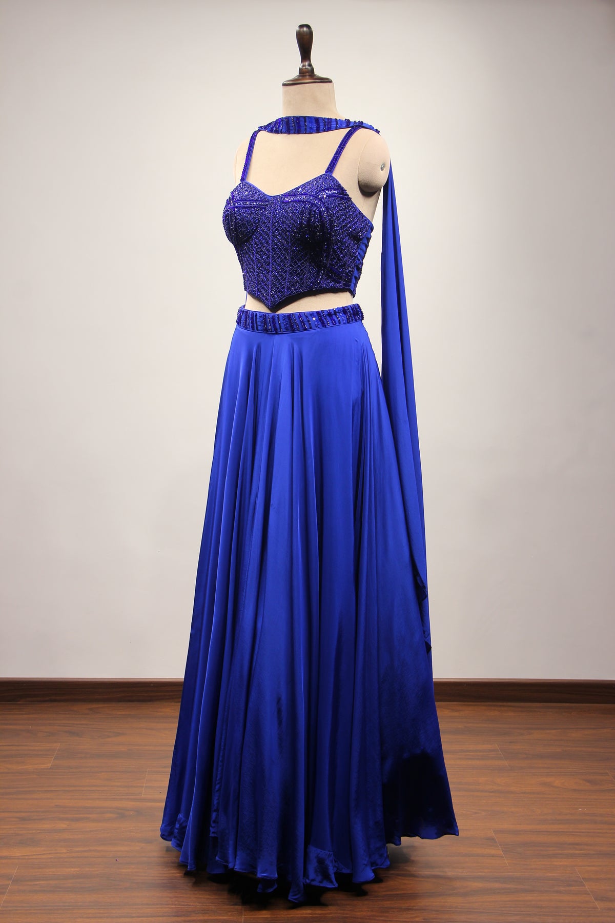 Blue Crepe Lehenga with Cut Dana & Sequin Handwork Corset