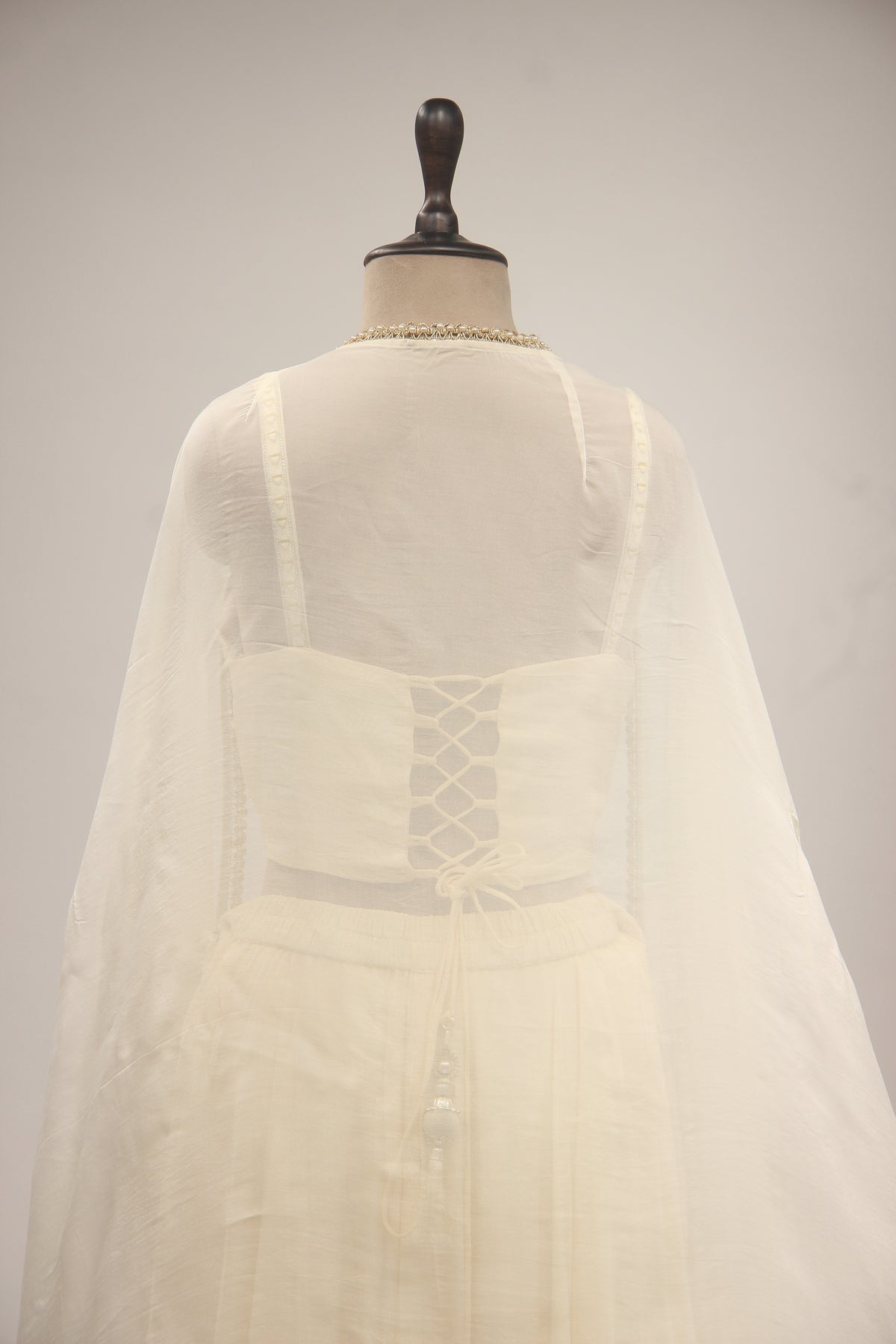 Mirror & Zardozi Embroidered Corset Blouse with Cowl Skirt and Sheer Shrug