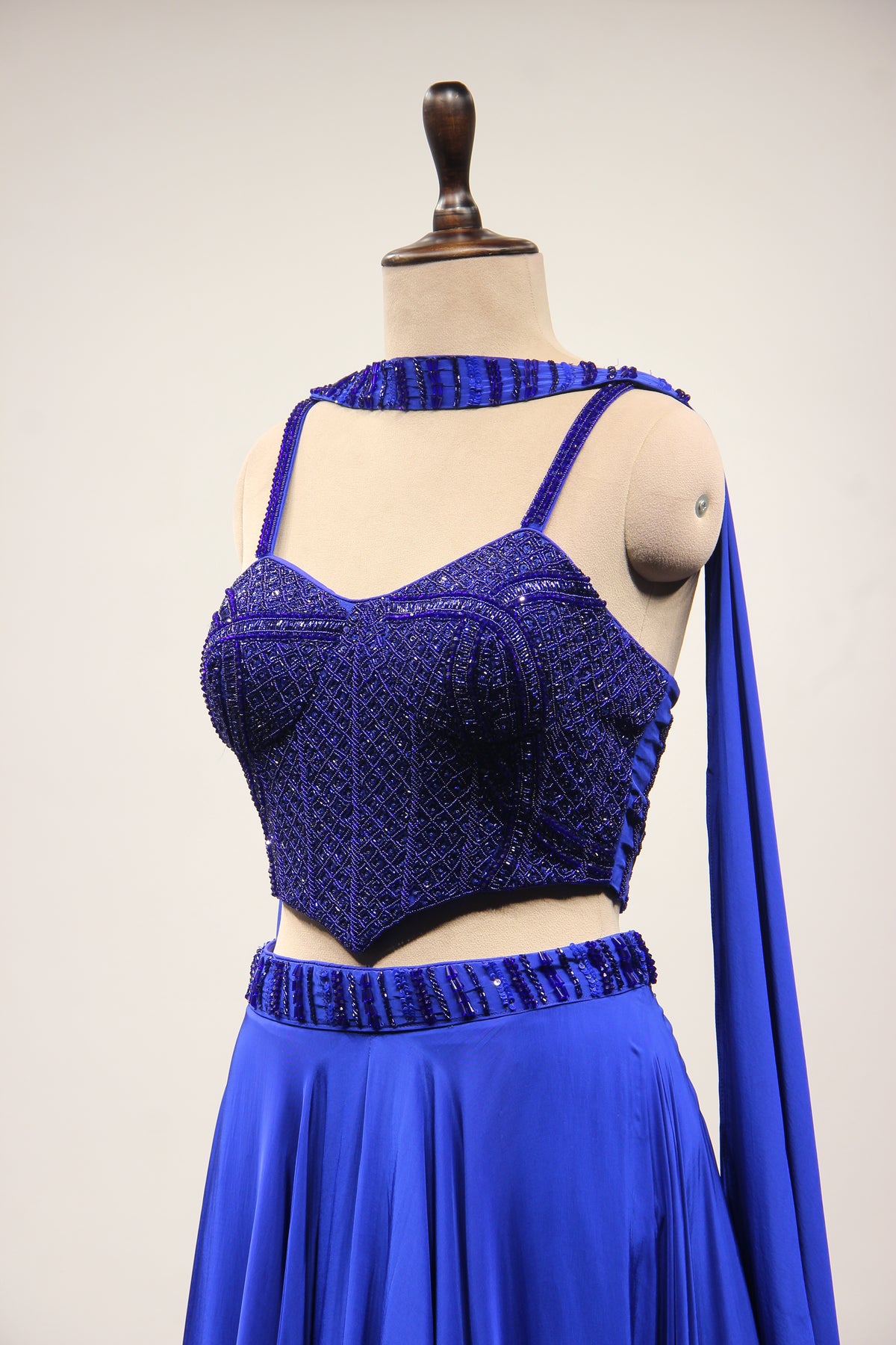 Blue Crepe Lehenga with Cut Dana & Sequin Handwork Corset