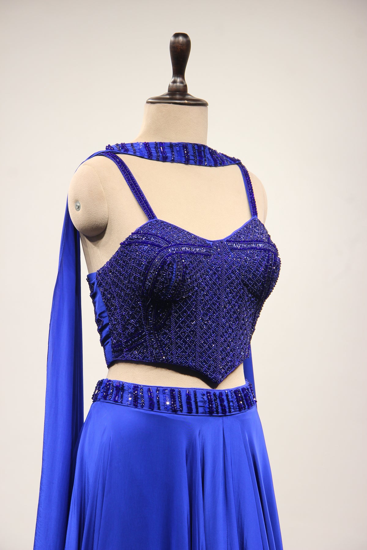 Blue Crepe Lehenga with Cut Dana & Sequin Handwork Corset