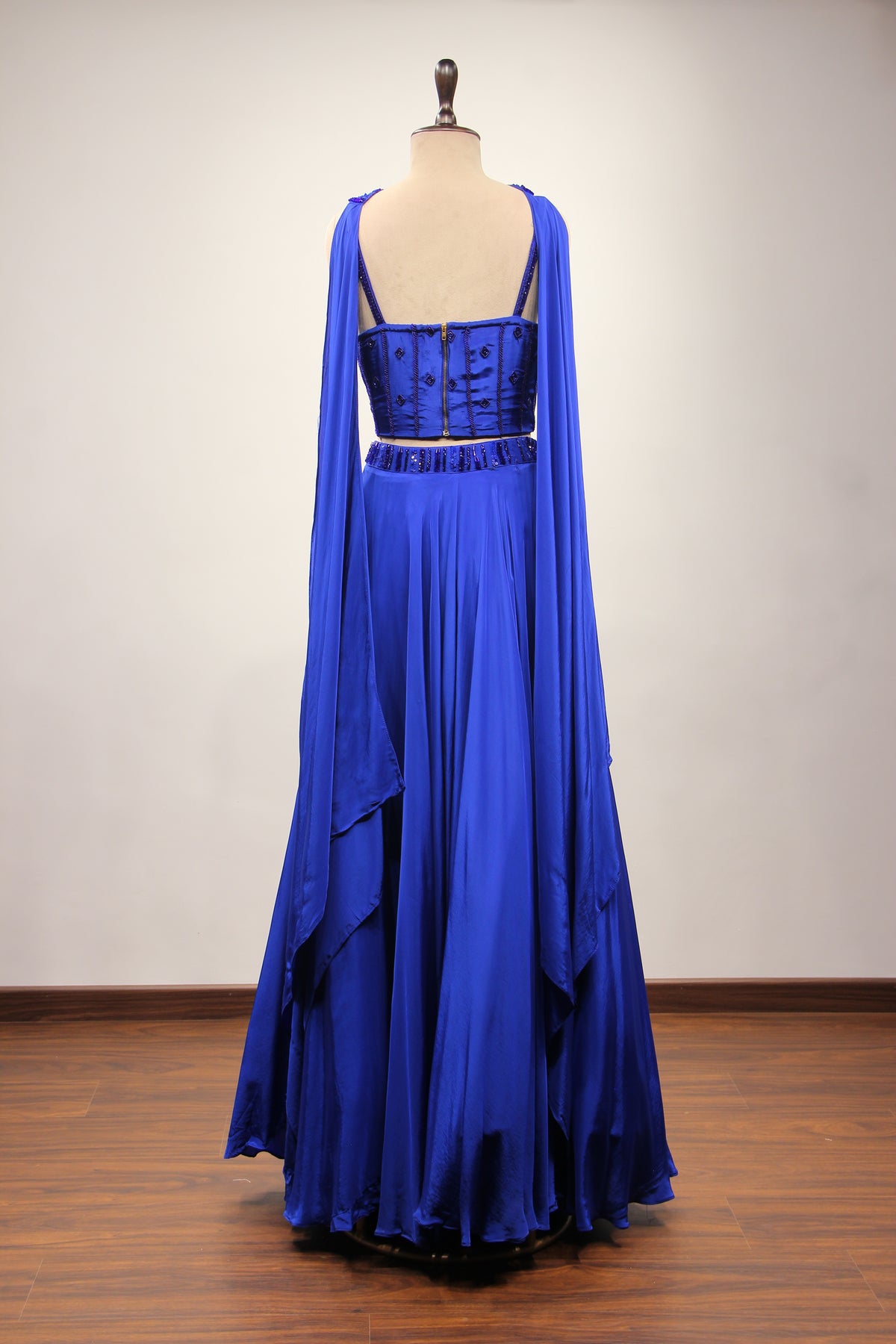Blue Crepe Lehenga with Cut Dana & Sequin Handwork Corset