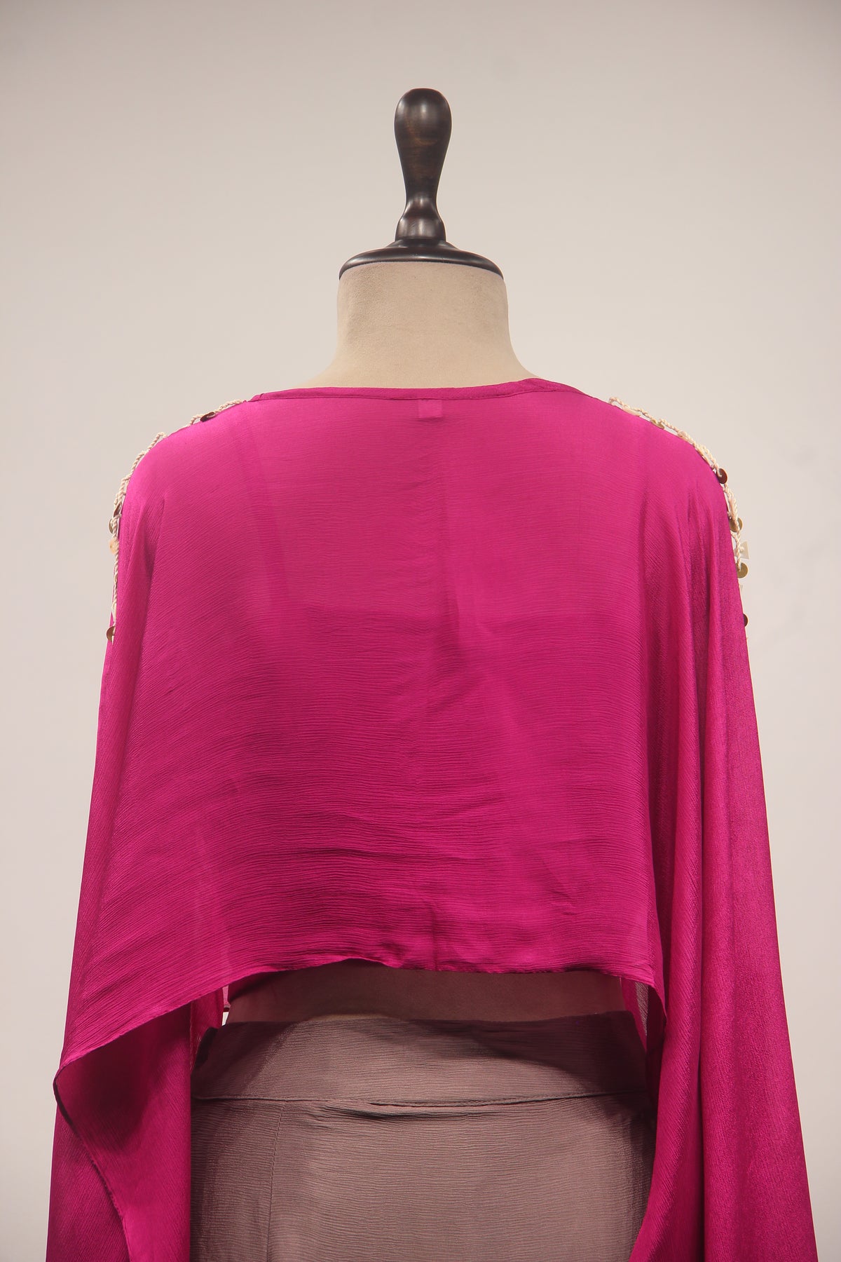 Fuchsia Pink Gota Patti & Zari Embroidered Full-Sleeve Top with Draped Cowl Skirt
