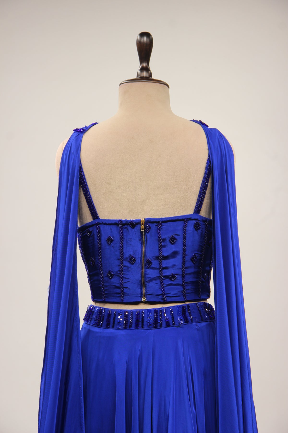 Blue Crepe Lehenga with Cut Dana & Sequin Handwork Corset