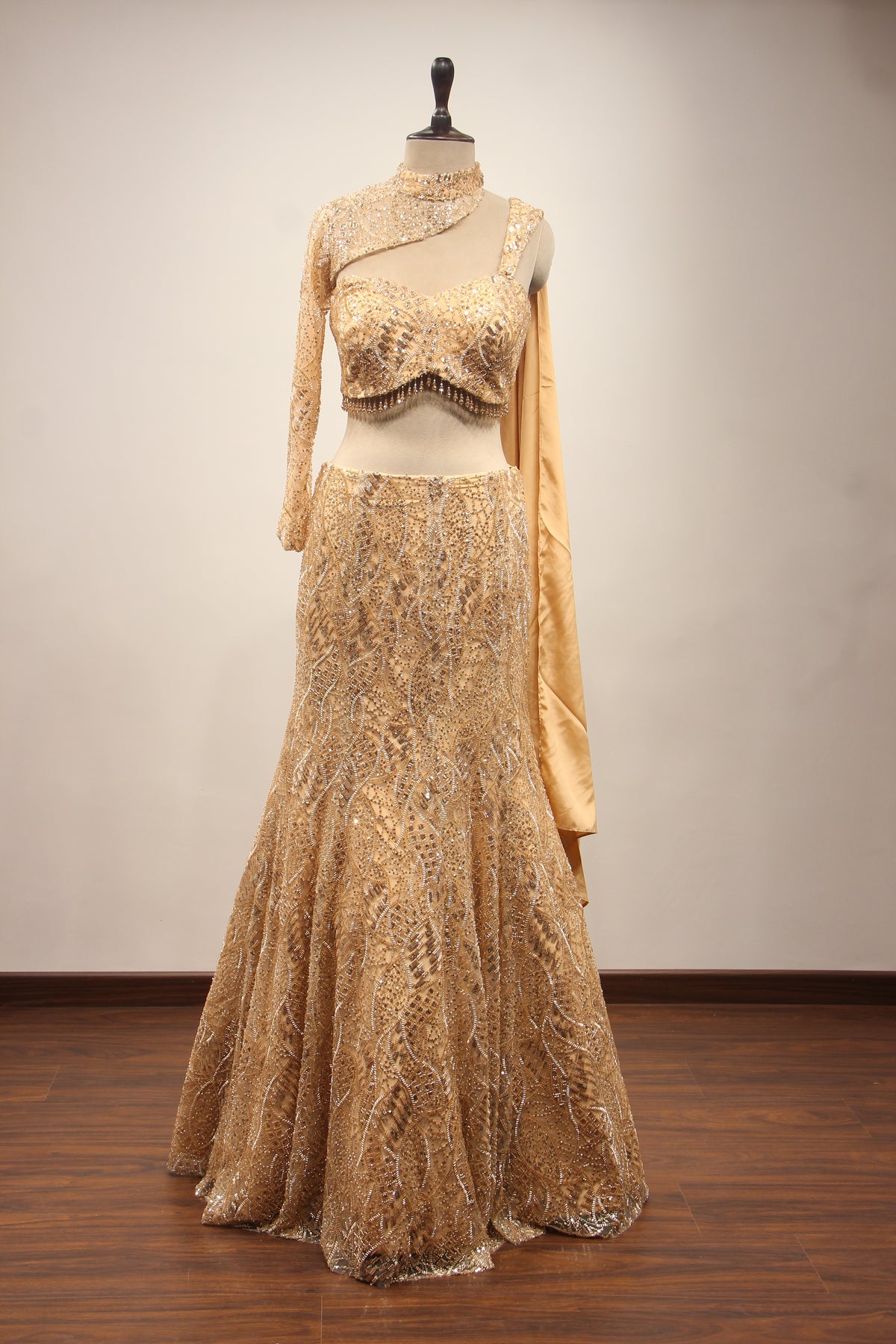 GOLD Net Lehengas with Cut Dana and Sequin work by OOS — product image 1