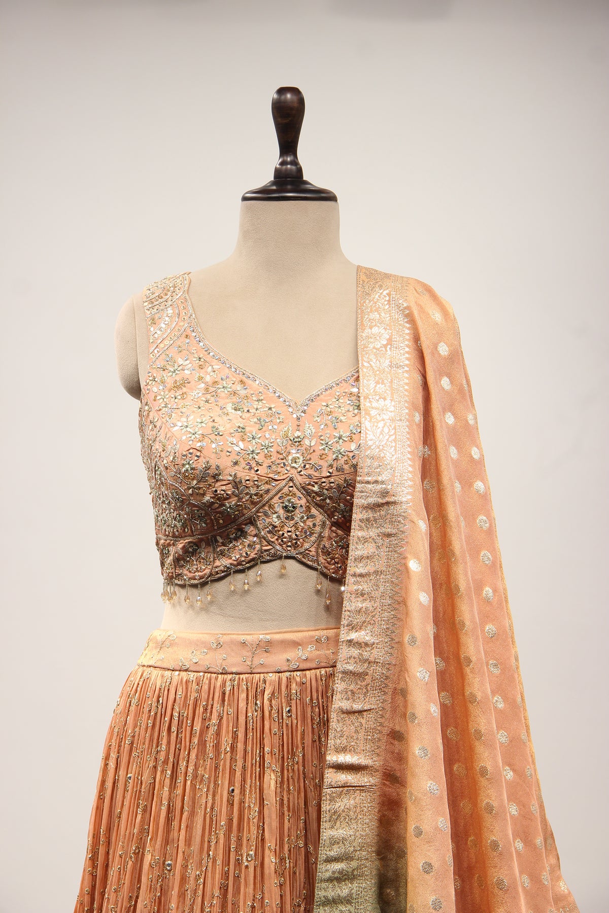Ombre Tissue Lehenga with Resham & Mirror Handwork Crop Top