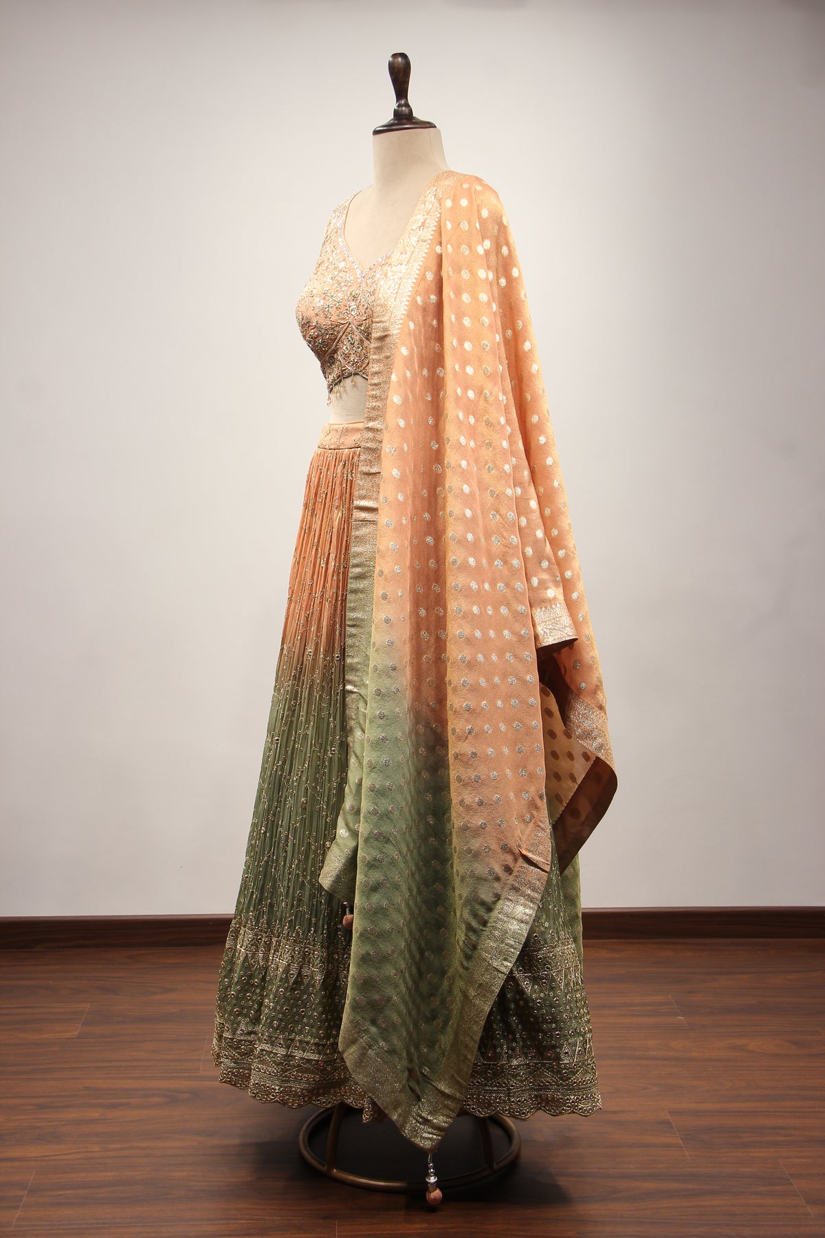 Ombre Tissue Lehenga with Resham & Mirror Handwork Crop Top