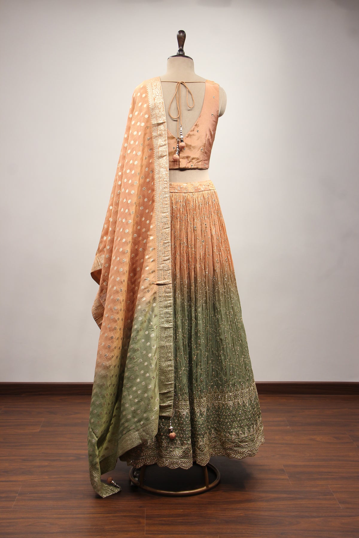 Ombre Tissue Lehenga with Resham & Mirror Handwork Crop Top