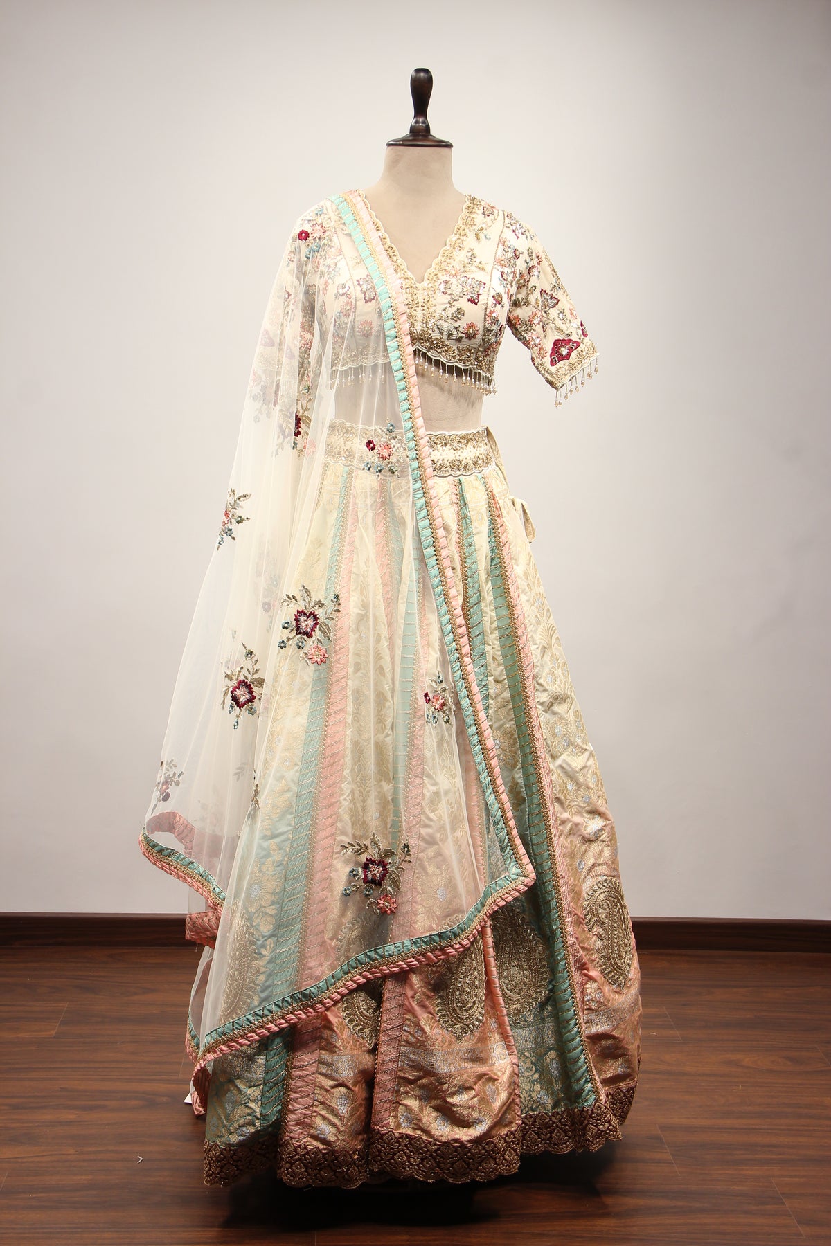 Banarsi Brocade Lehenga with Resham & Sequin Handwork Crop Top