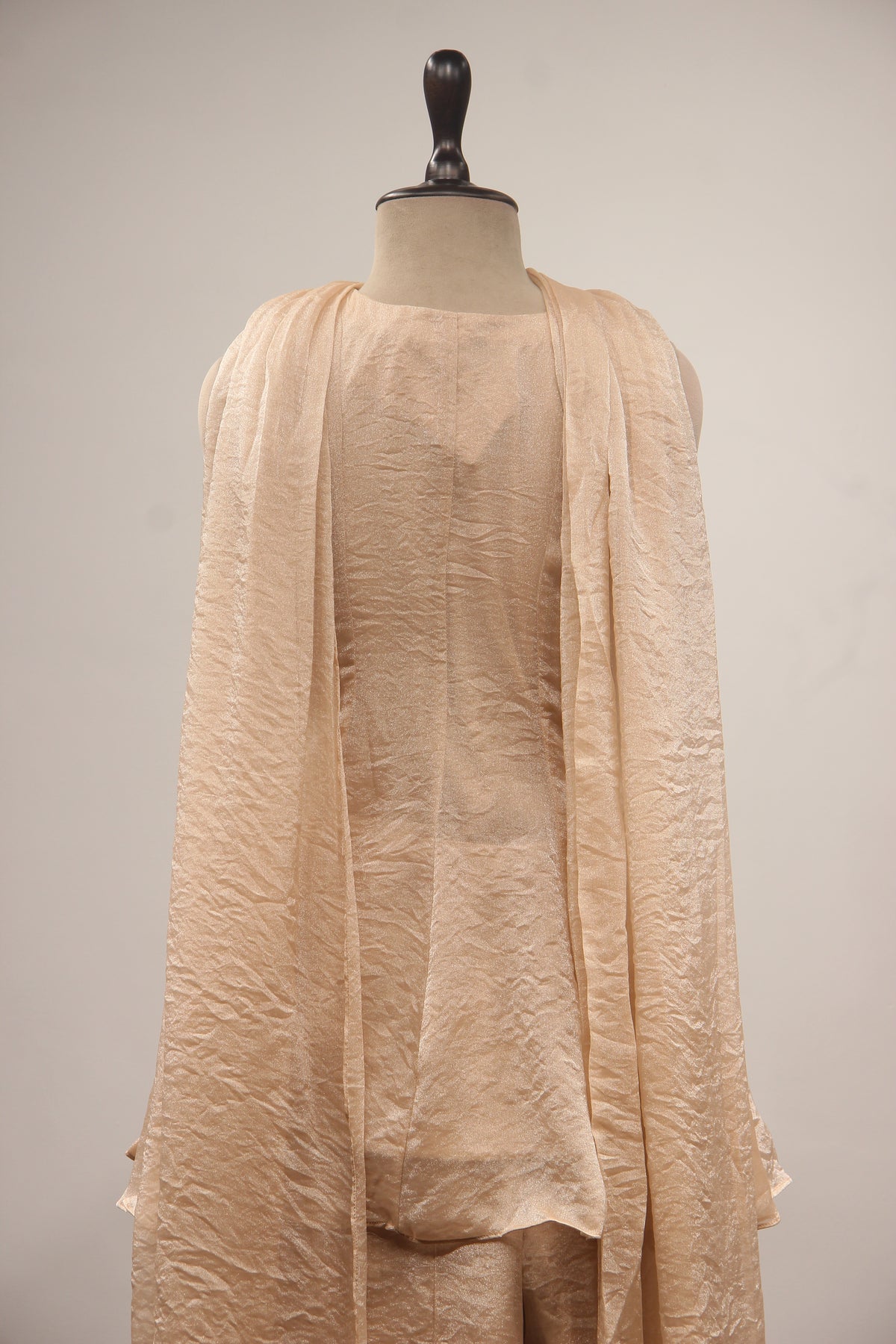 Peach Tissue Embroidered Peplum Top with Palazzo Pants & Choker Dupatta