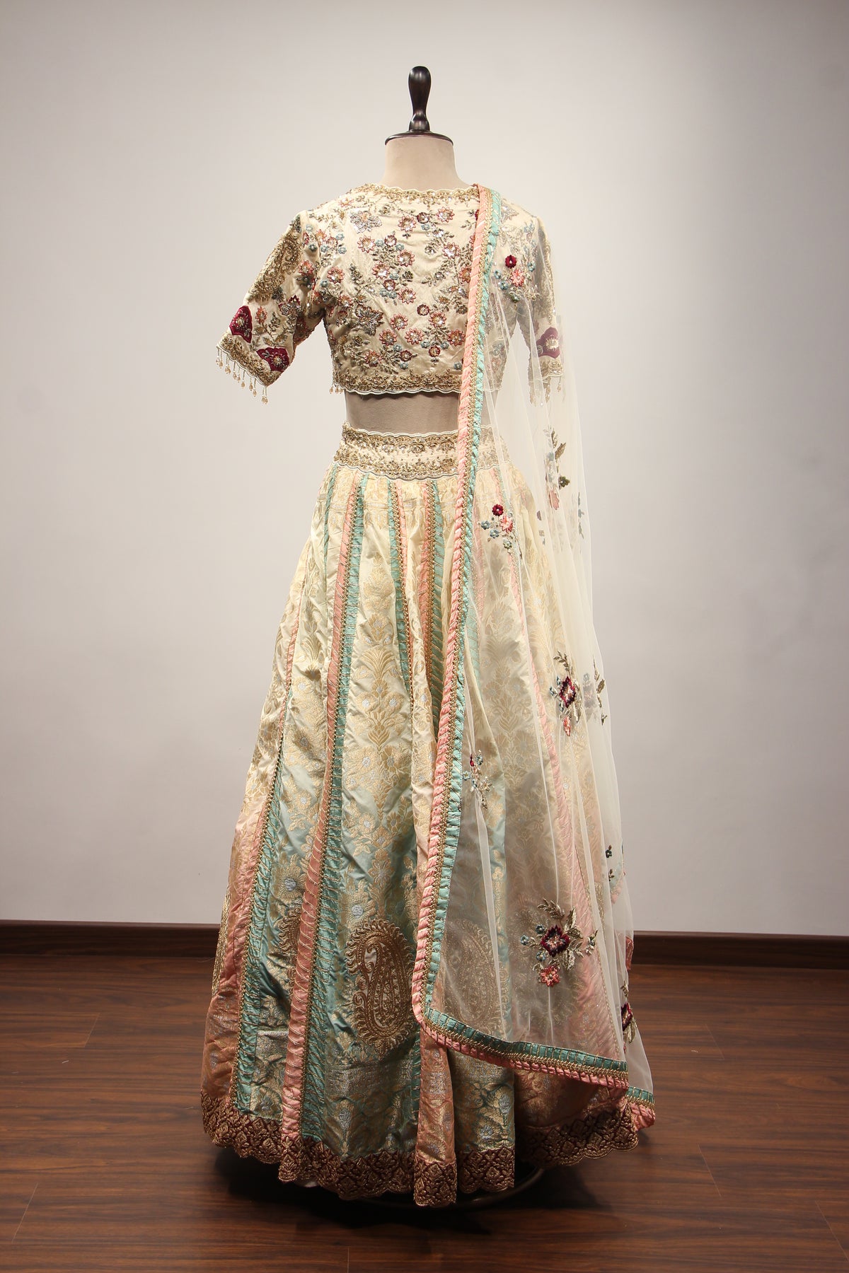 Banarsi Brocade Lehenga with Resham & Sequin Handwork Crop Top