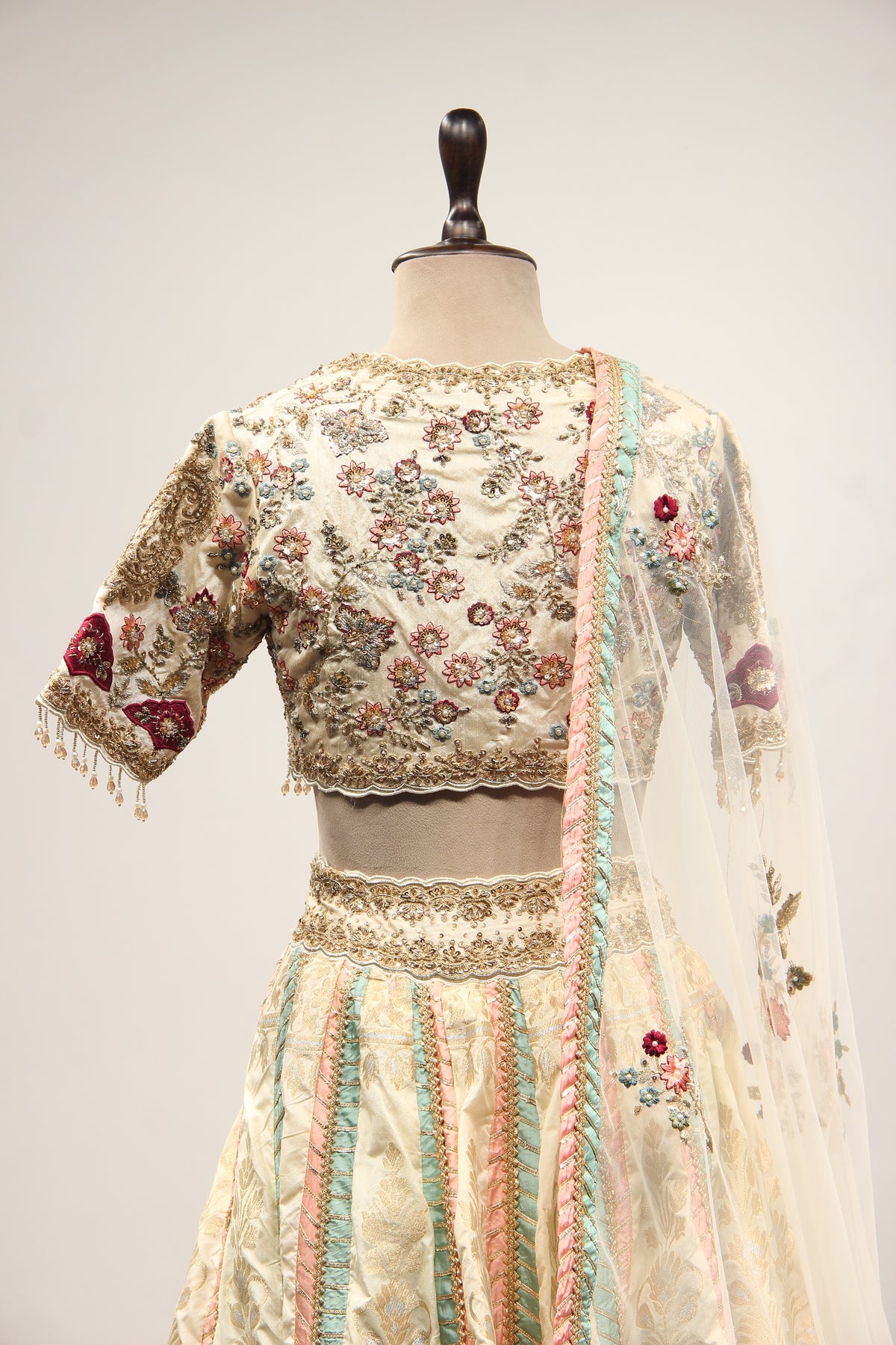 Banarsi Brocade Lehenga with Resham & Sequin Handwork Crop Top