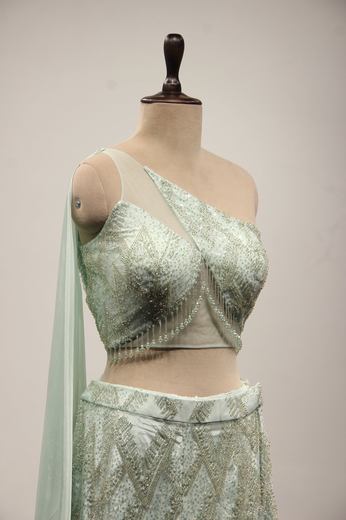 Imported Indo Western Palazzo with Sequin & Cut Dana Handwork Crop Top in Blue – side close-up