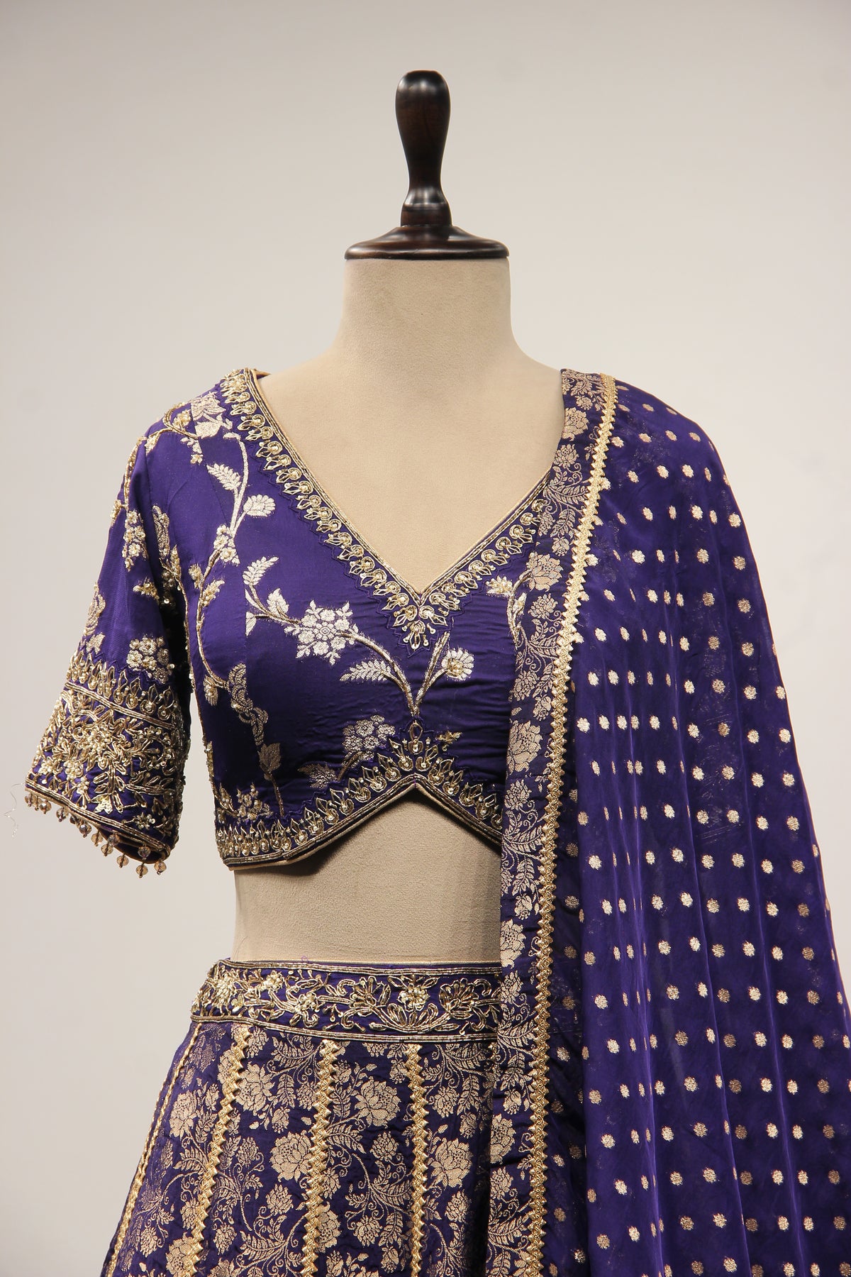 Banarasi Brocade Lehenga with Zari & Zardozi Handwork Crop Top